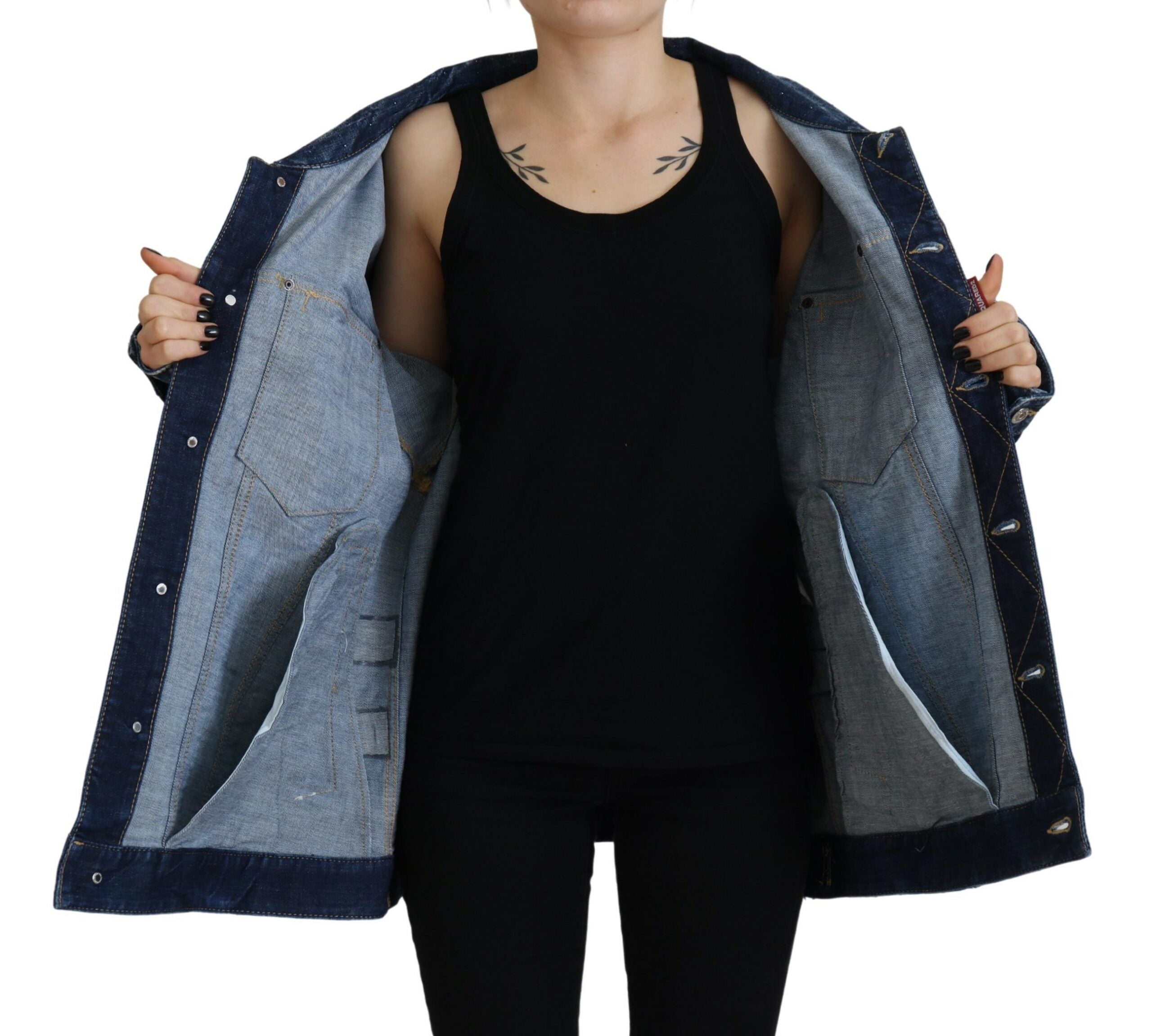Blauw denim jasje met versleten kraag