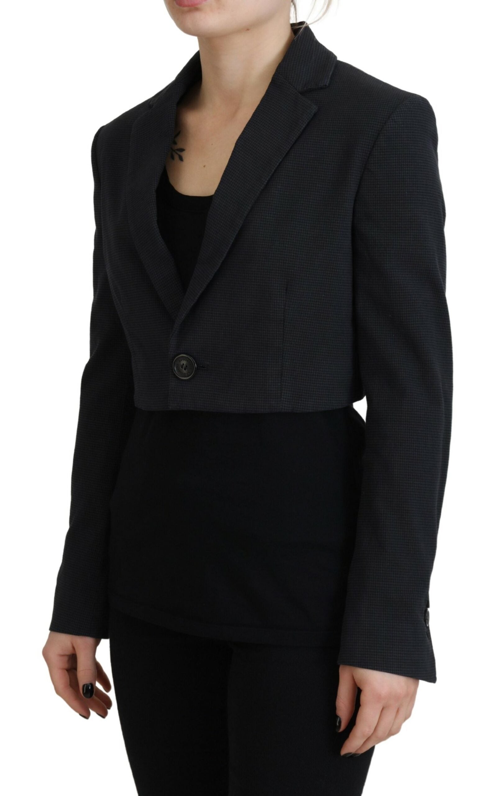 Zwarte katoenen cropped blazerjas met knopen