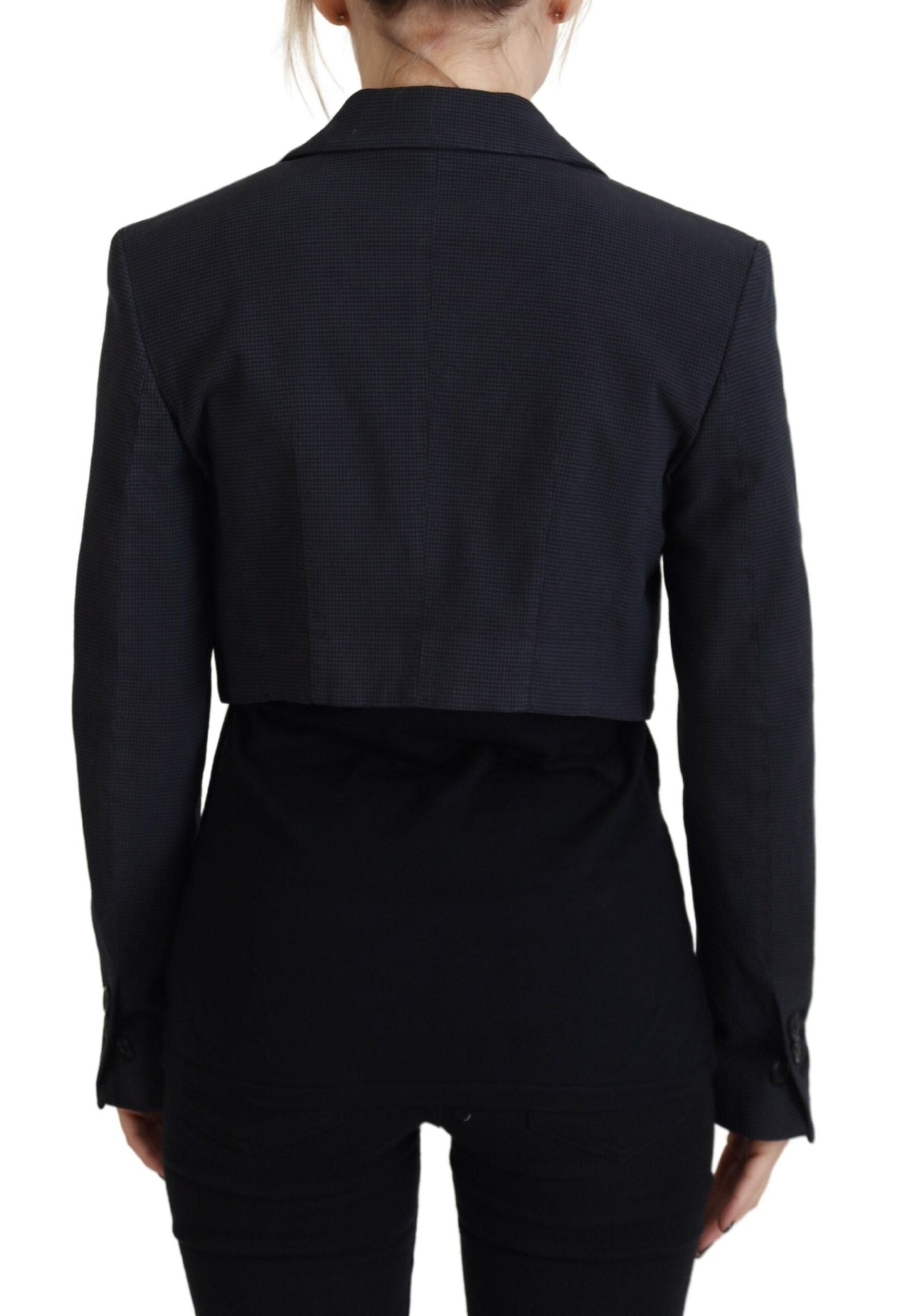 Zwarte katoenen cropped blazerjas met knopen