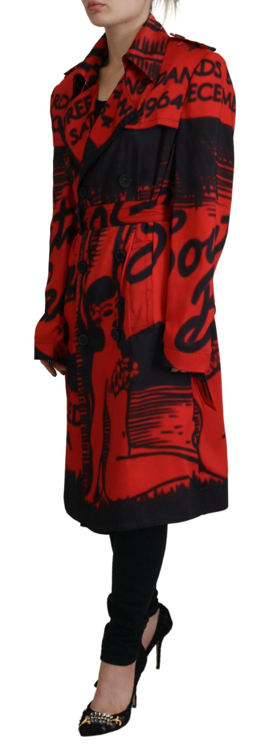 Rode Desigual jas met kraag en print