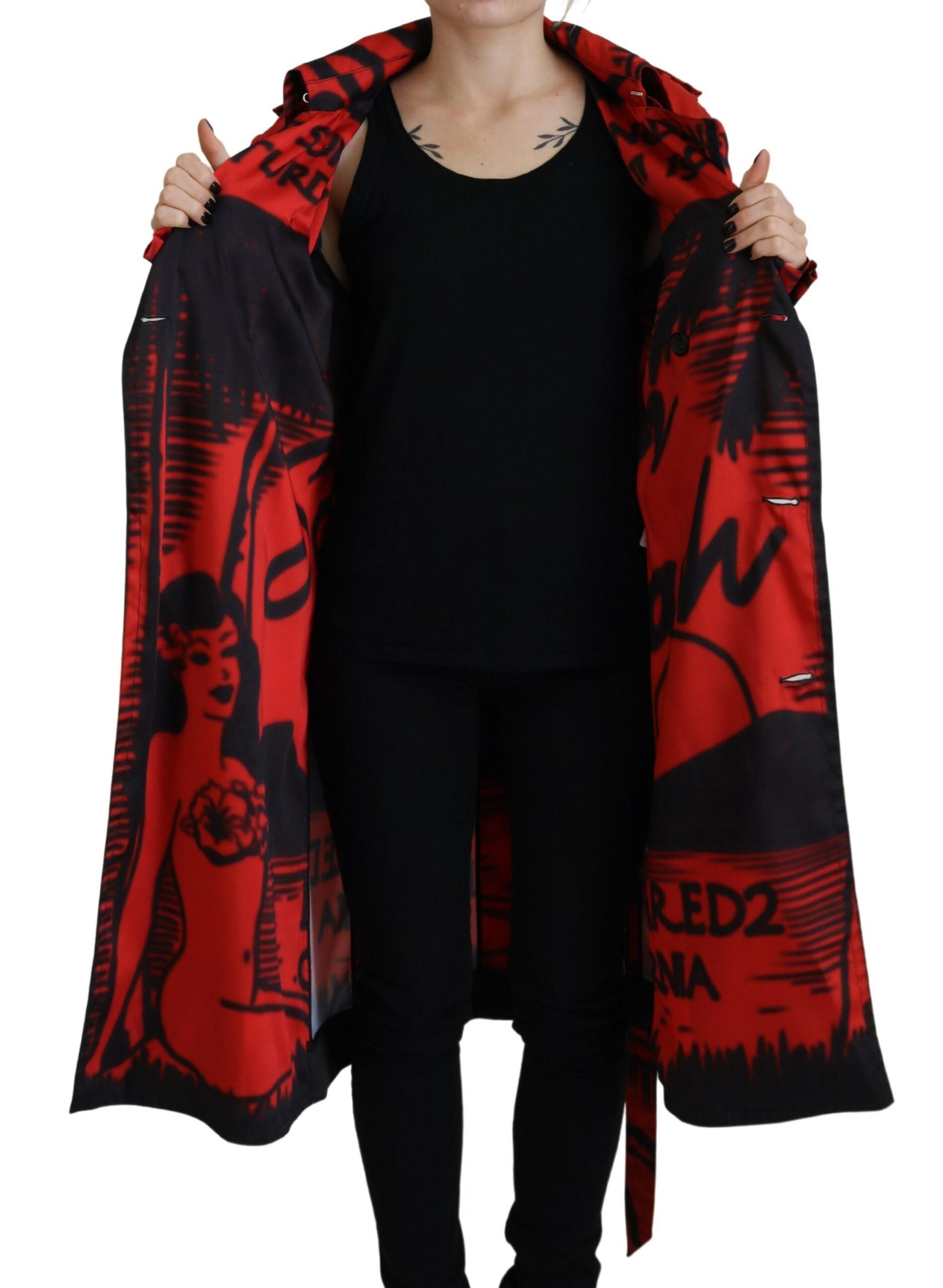 Rode Desigual jas met kraag en print