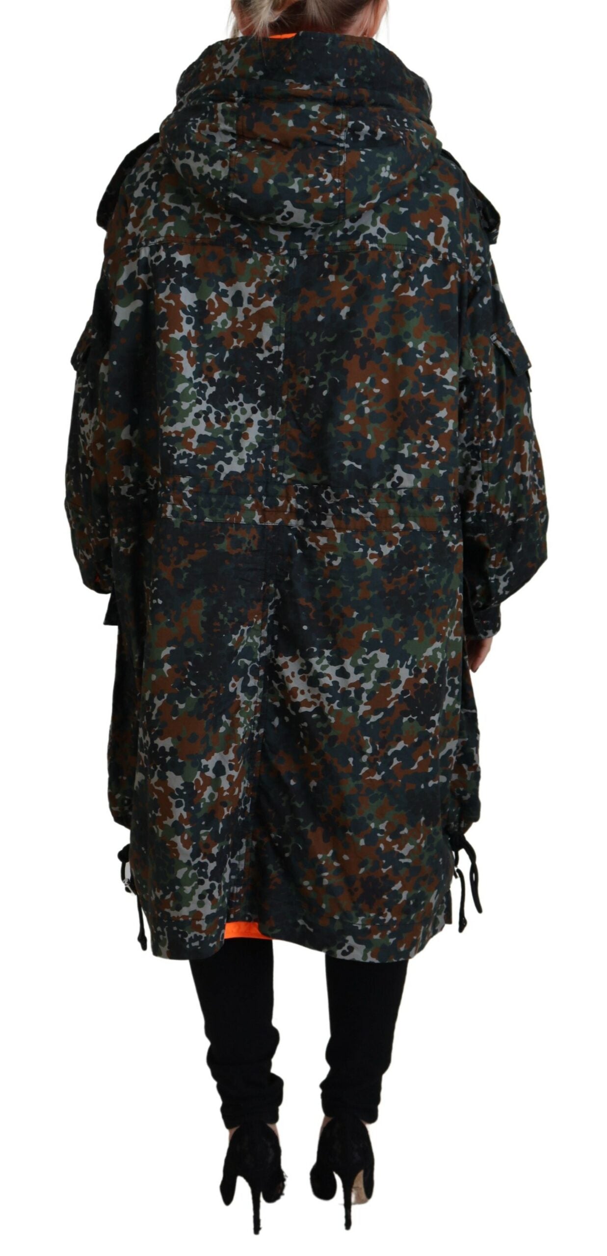 Groene Goth Camouflage Print Parka Jas met Capuchon