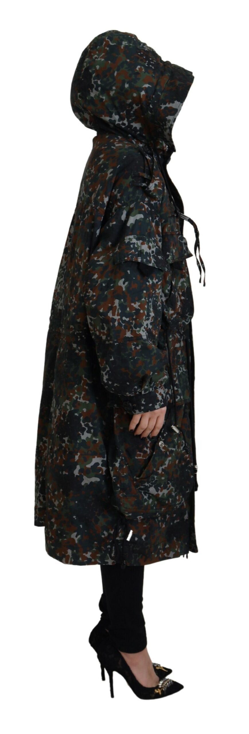 Groene Goth Camouflage Print Parka Jas met Capuchon
