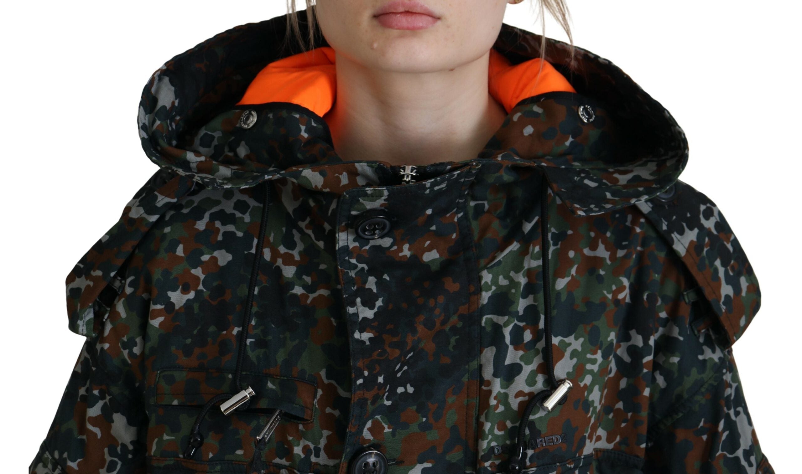Groene Goth Camouflage Print Parka Jas met Capuchon