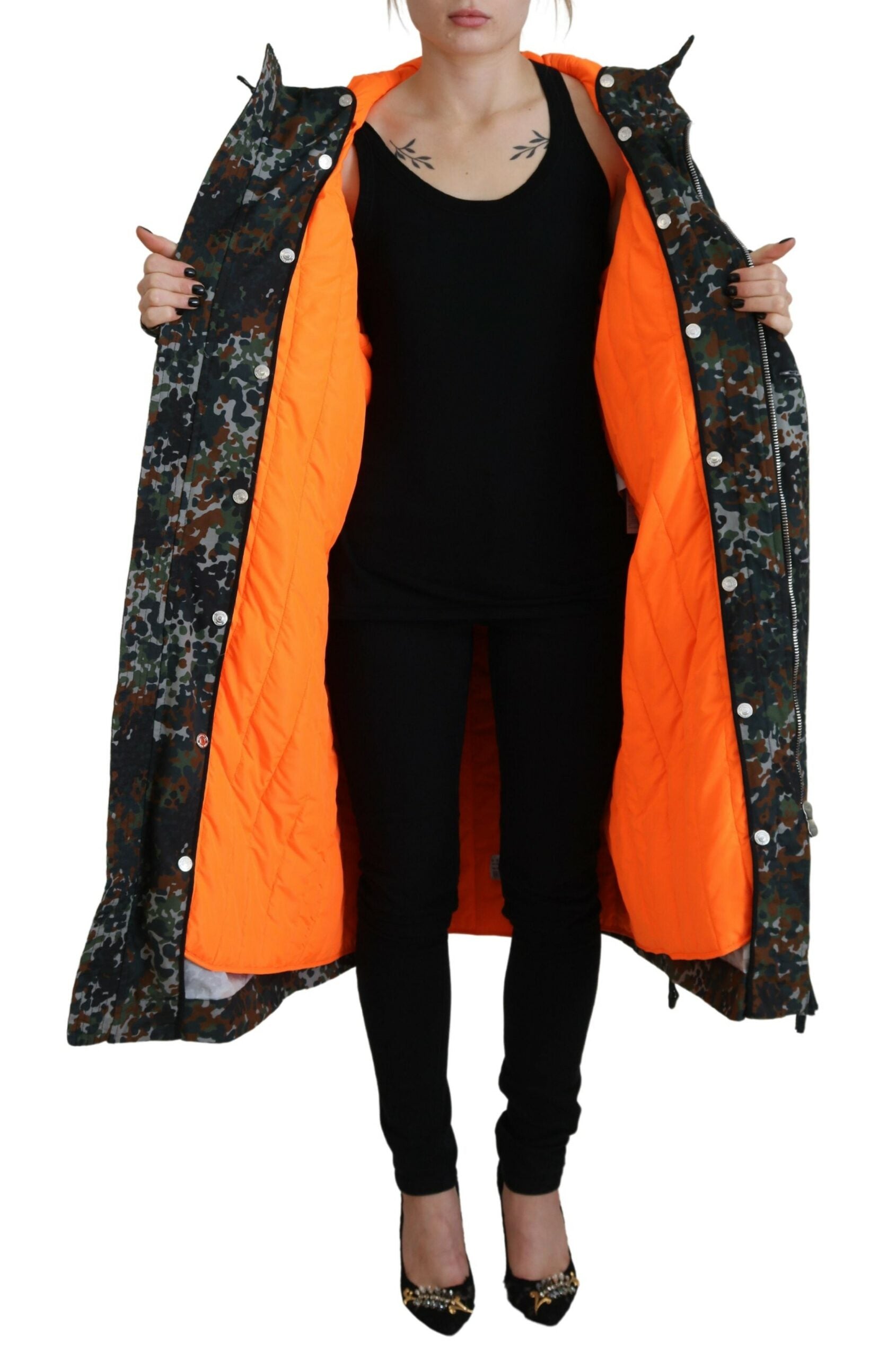 Groene Goth Camouflage Print Parka Jas met Capuchon