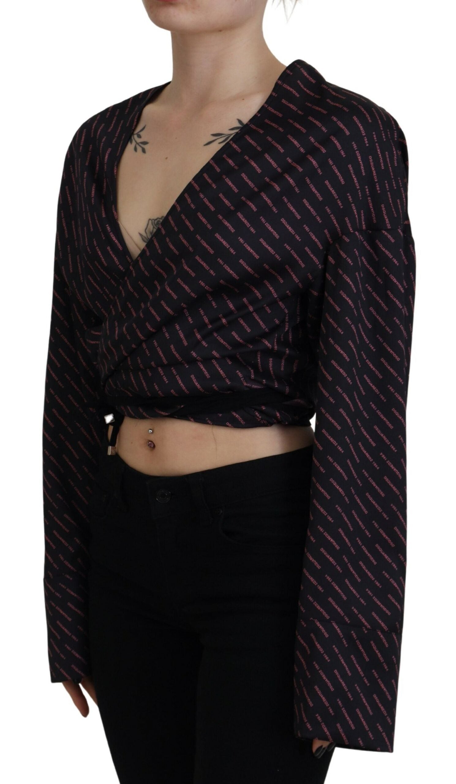 Zwarte polyester cropped blousetop met logoprint