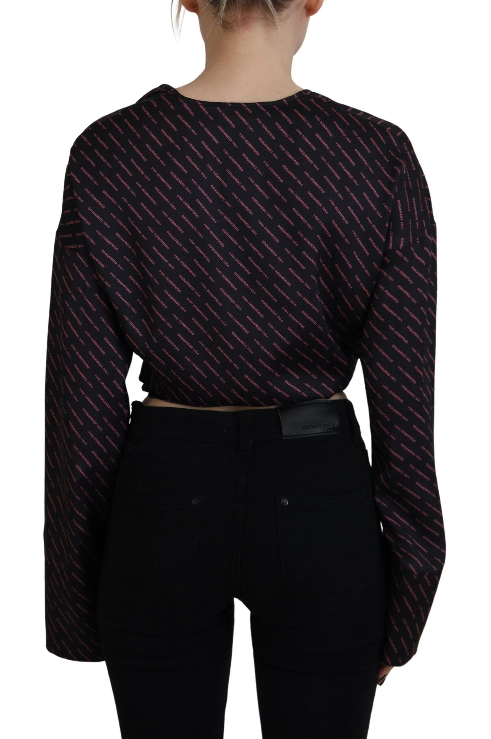 Zwarte polyester cropped blousetop met logoprint