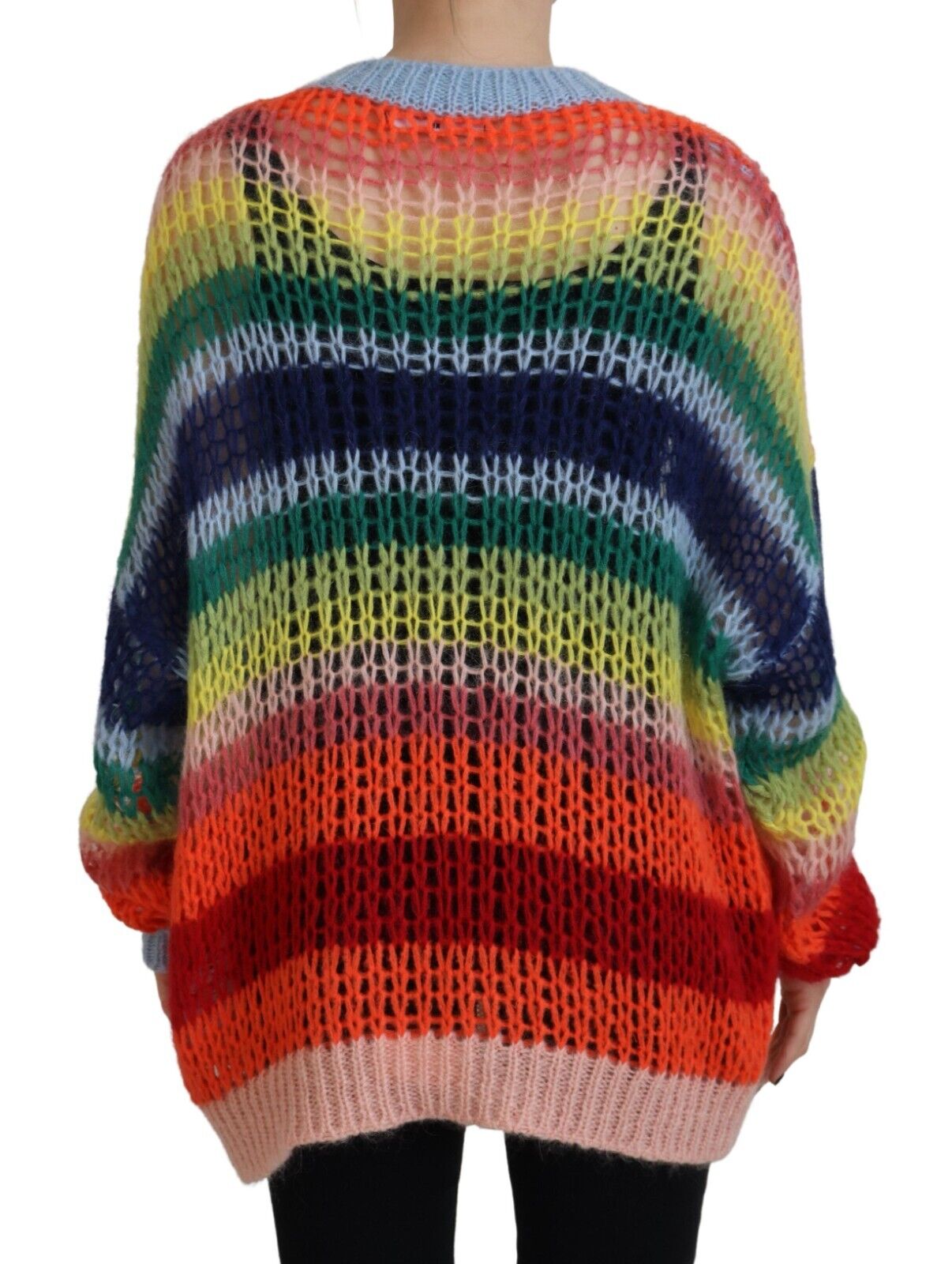 Veelkleurige gebreide mohair ronde hals trui
