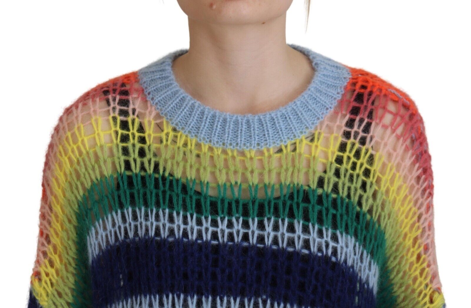 Veelkleurige gebreide mohair ronde hals trui