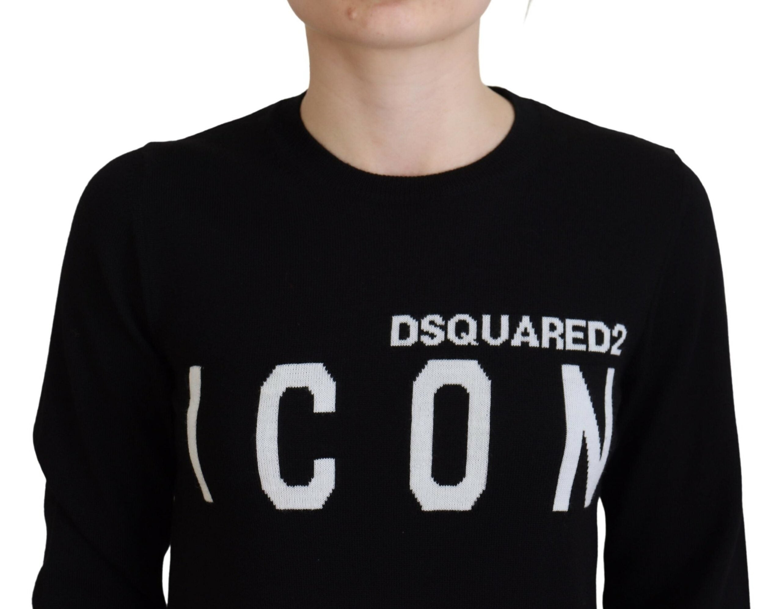 Zwarte trui met lange mouwen en logoprint van maagdelijke wol
