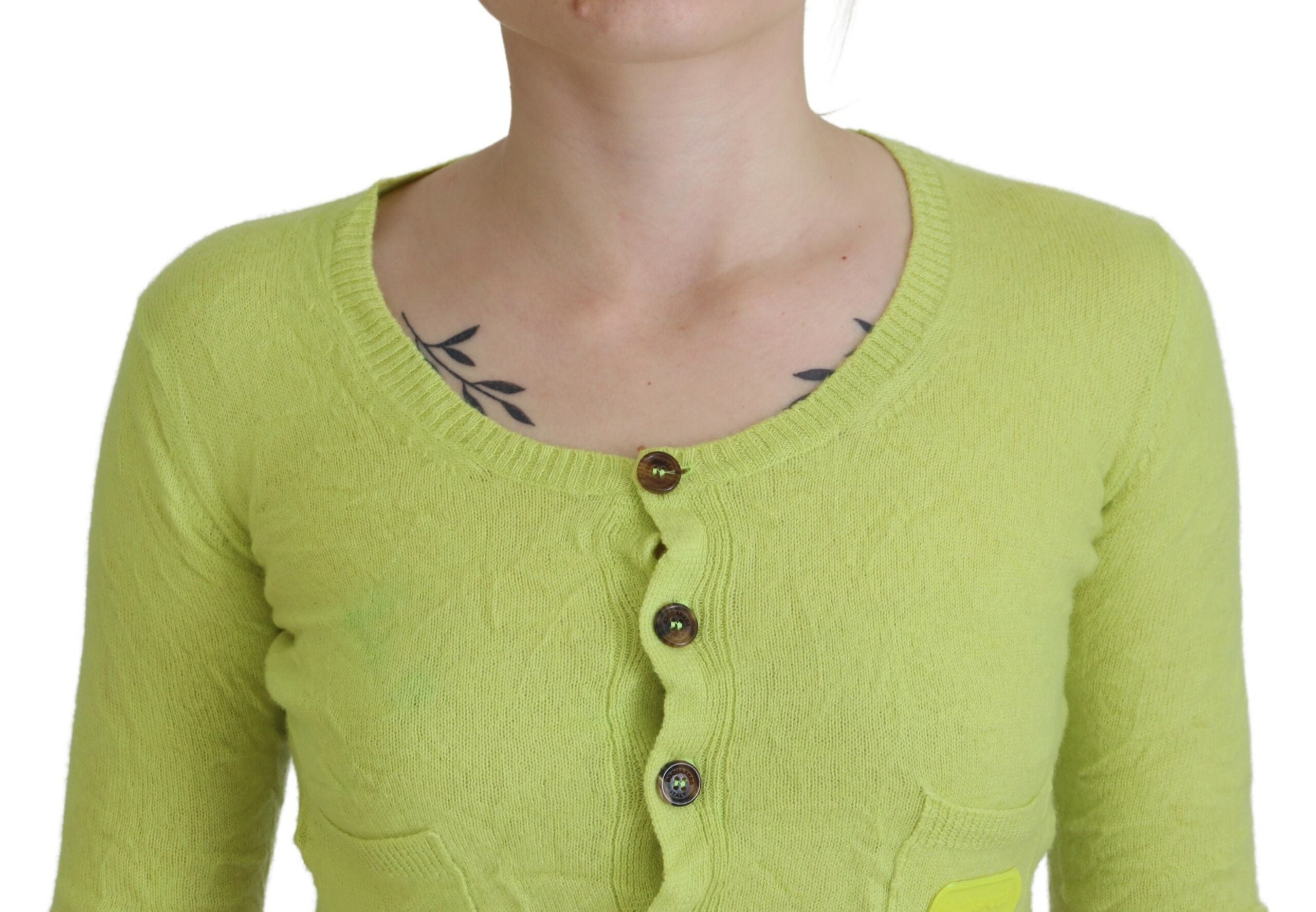 Geelgroene kasjmier trui met lange mouwen en cropped patroon