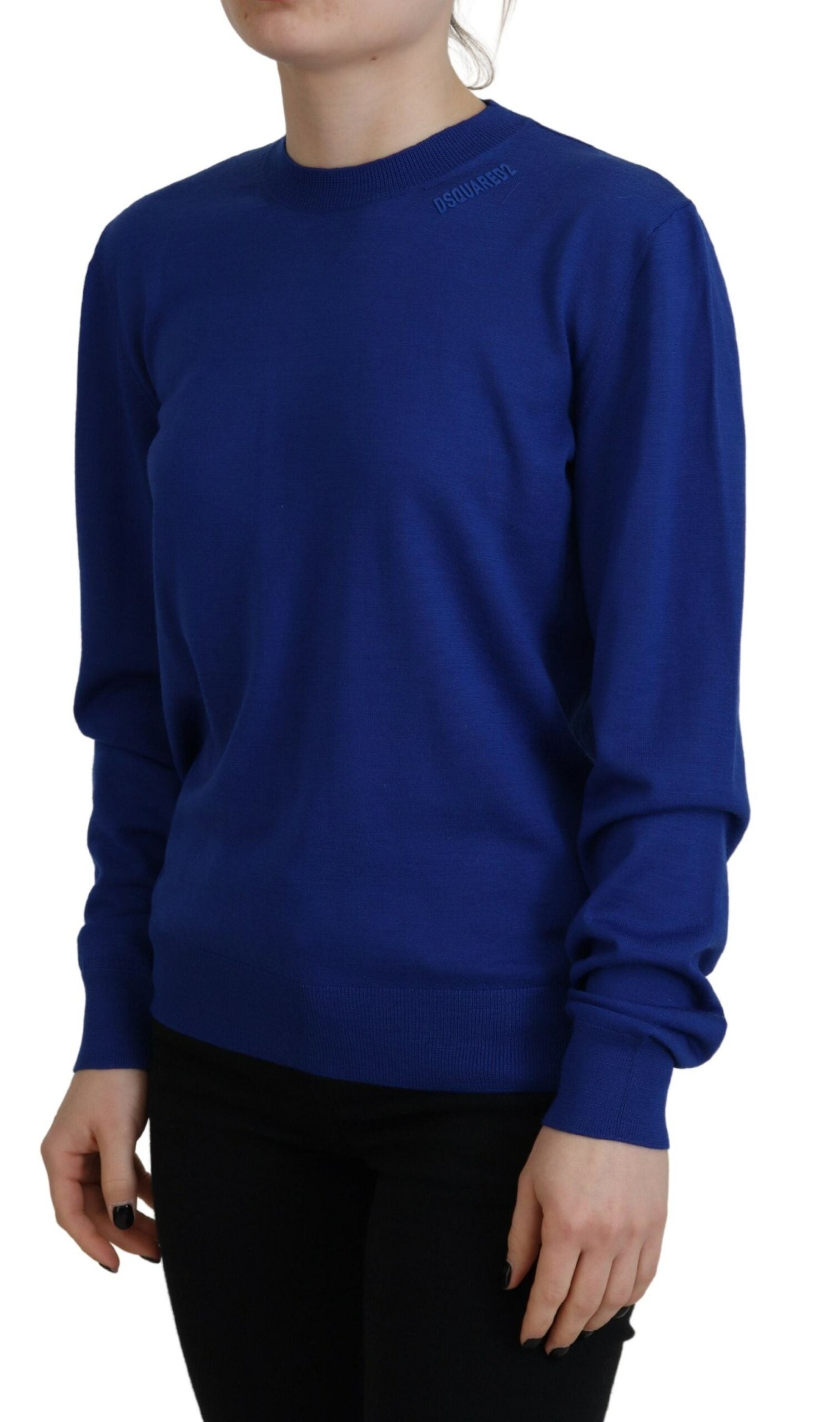 Blauwe trui met lange mouwen en ronde hals, casual