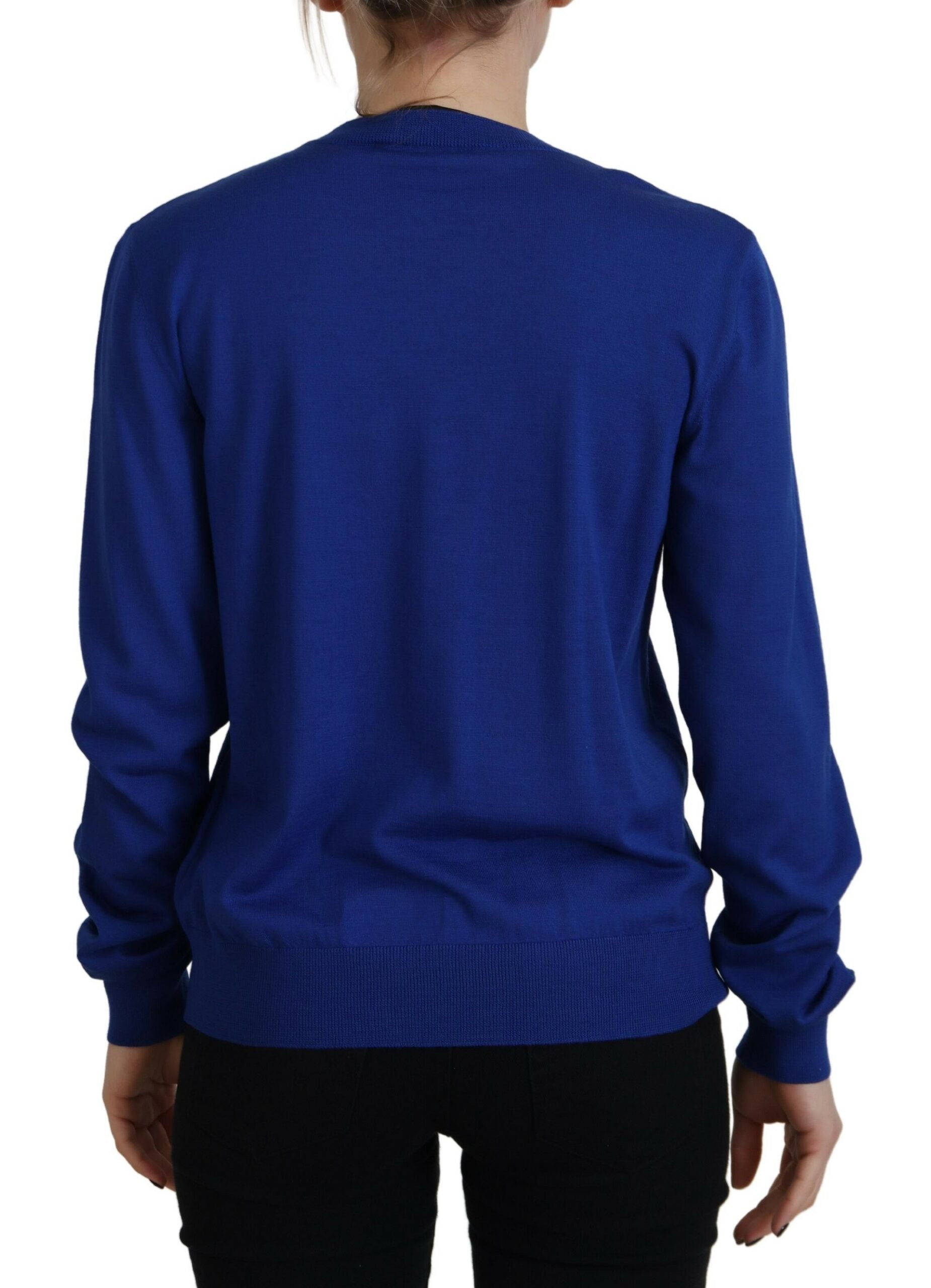 Blauwe trui met lange mouwen en ronde hals, casual