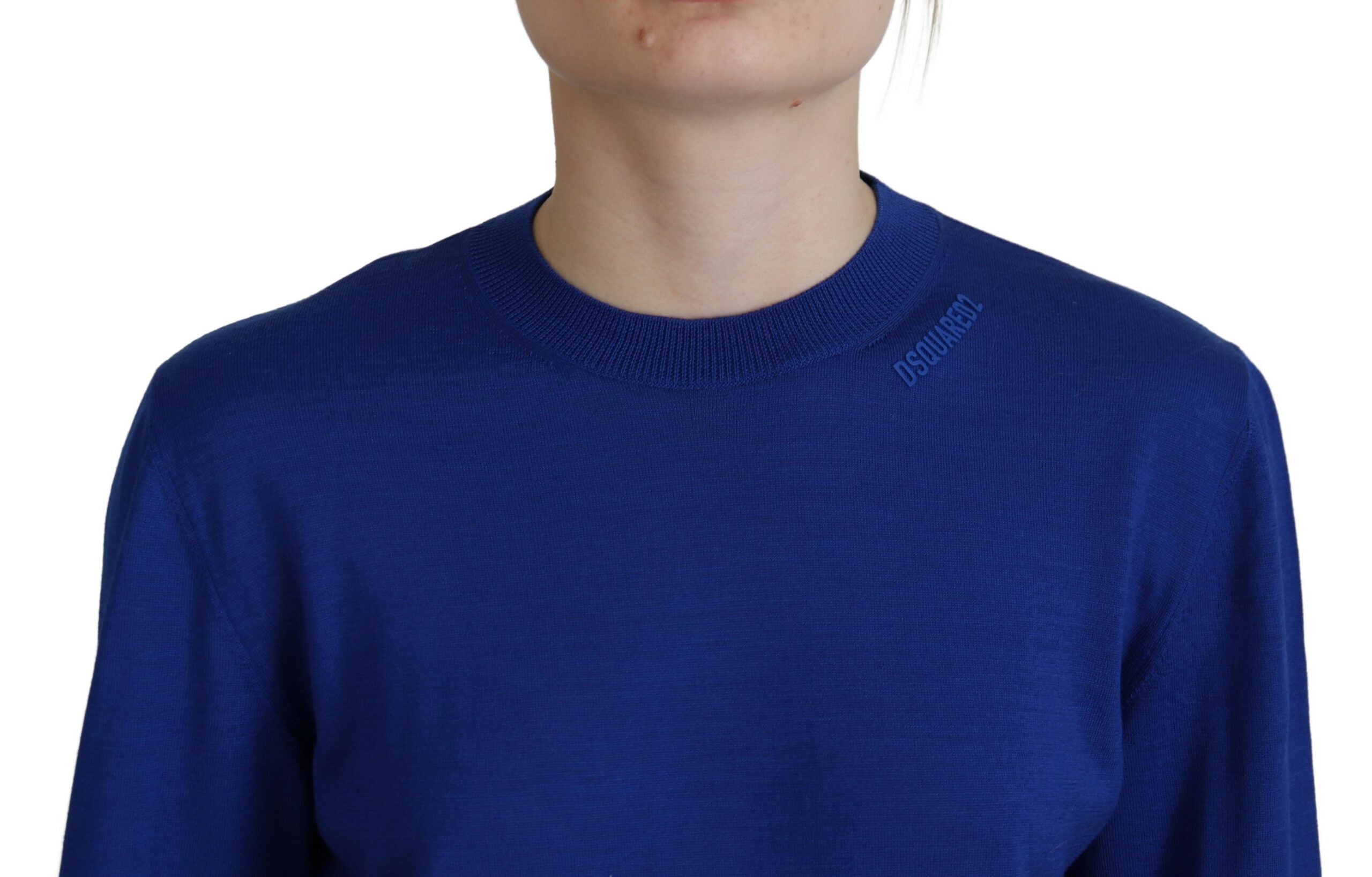 Blauwe trui met lange mouwen en ronde hals, casual