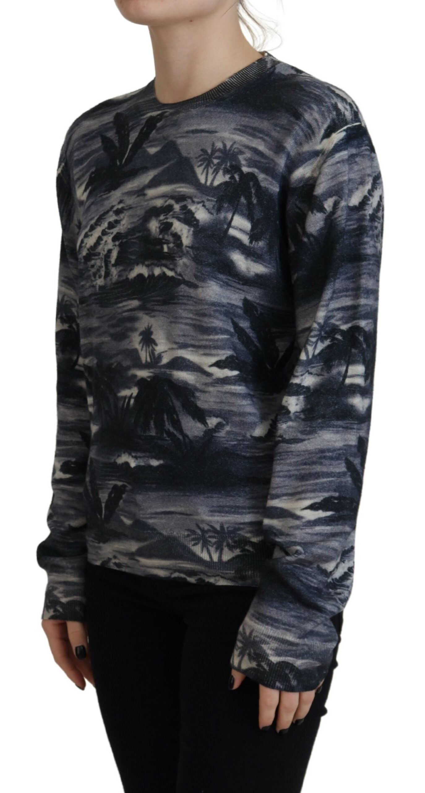 Zwarte trui met lange mouwen en Thunder Sky-print, casual