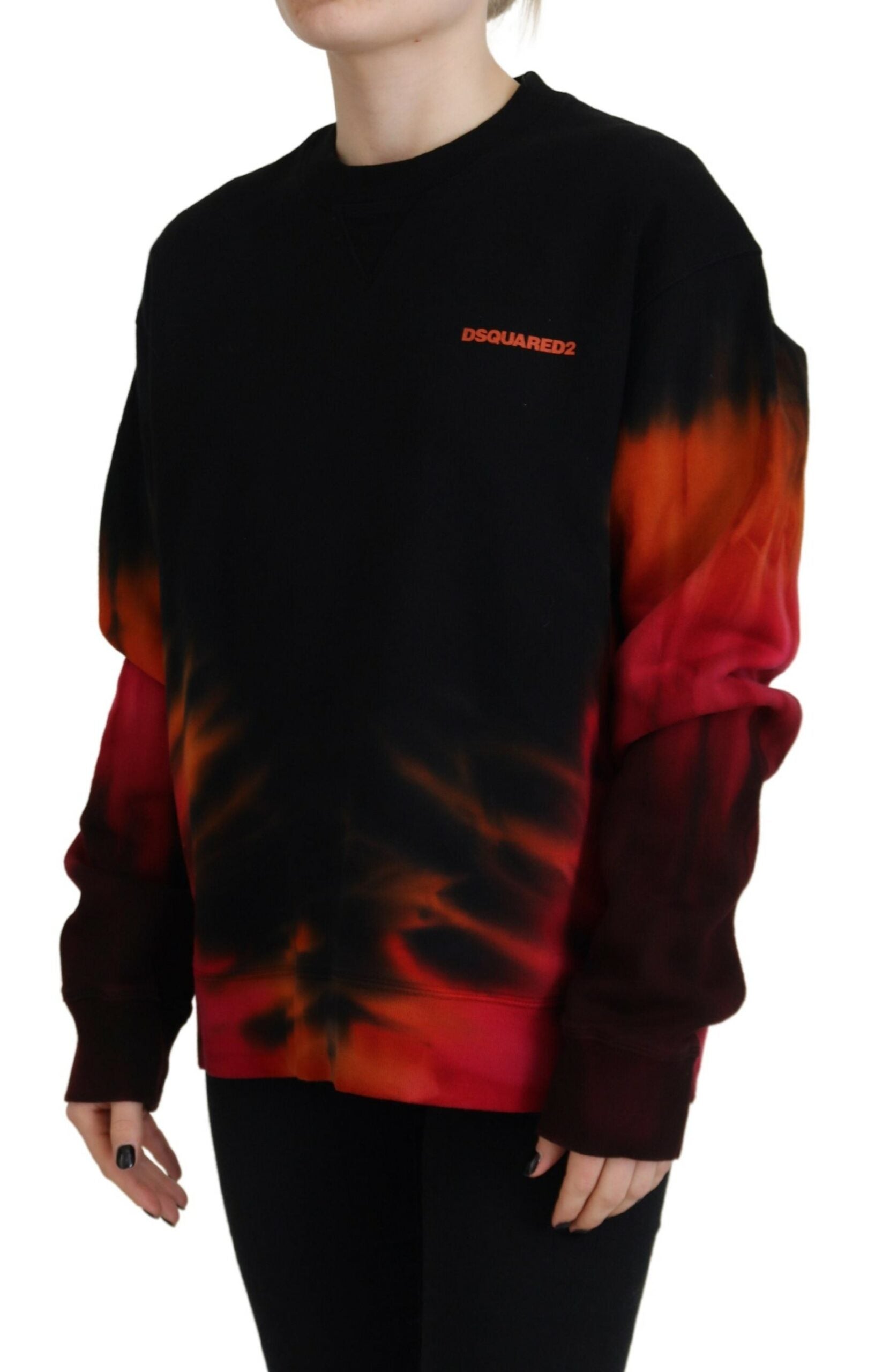 Zwarte Tie Dye Logo Print Dames Trui met Lange Mouwen