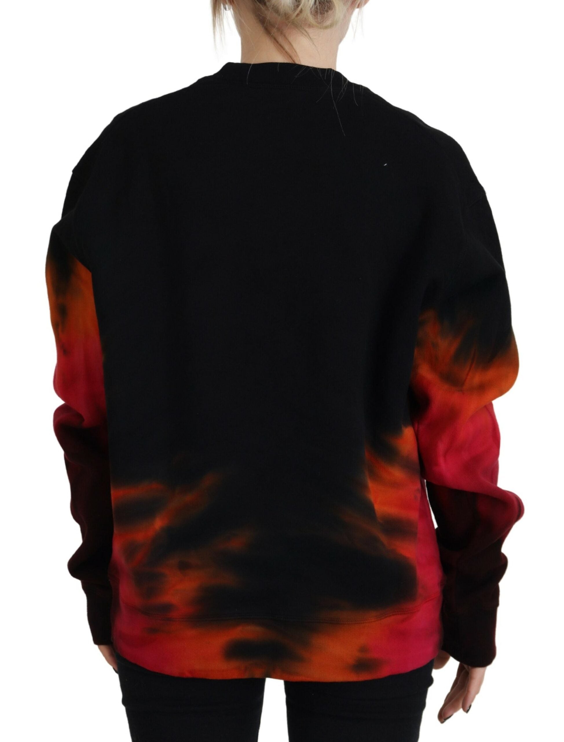 Zwarte Tie Dye Logo Print Dames Trui met Lange Mouwen