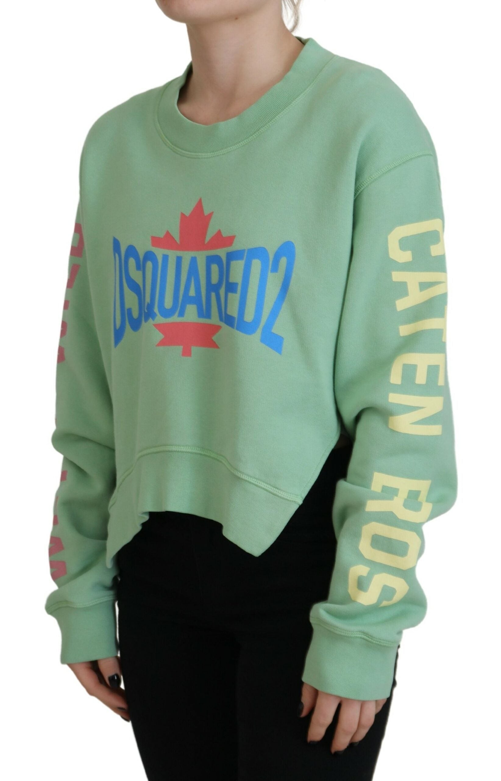 Groene trui met ronde hals en lange mouwen en logoprint