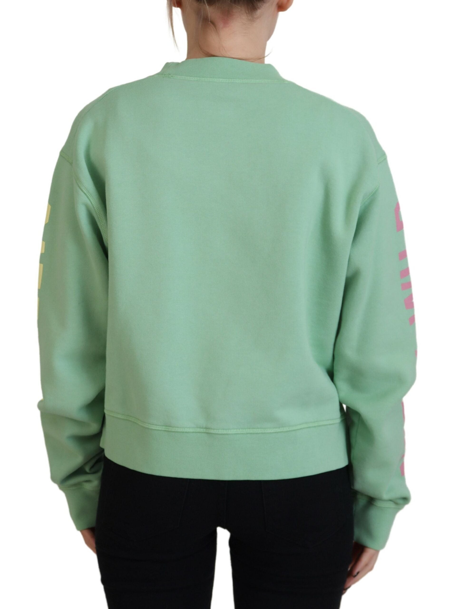 Groene trui met ronde hals en lange mouwen en logoprint