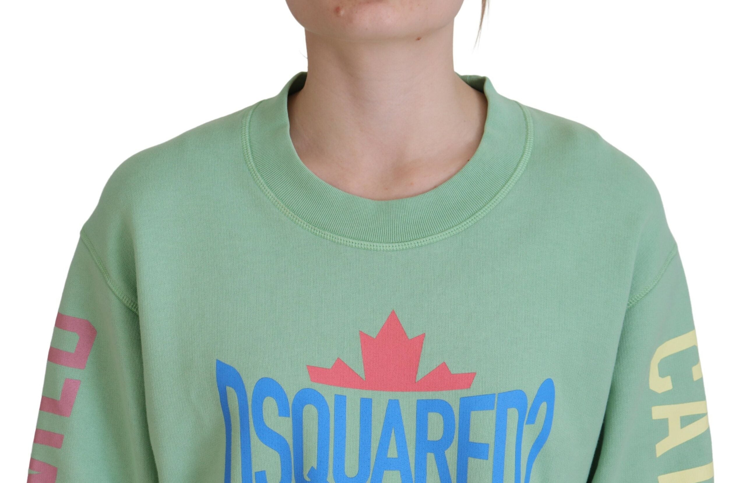 Groene trui met ronde hals en lange mouwen en logoprint