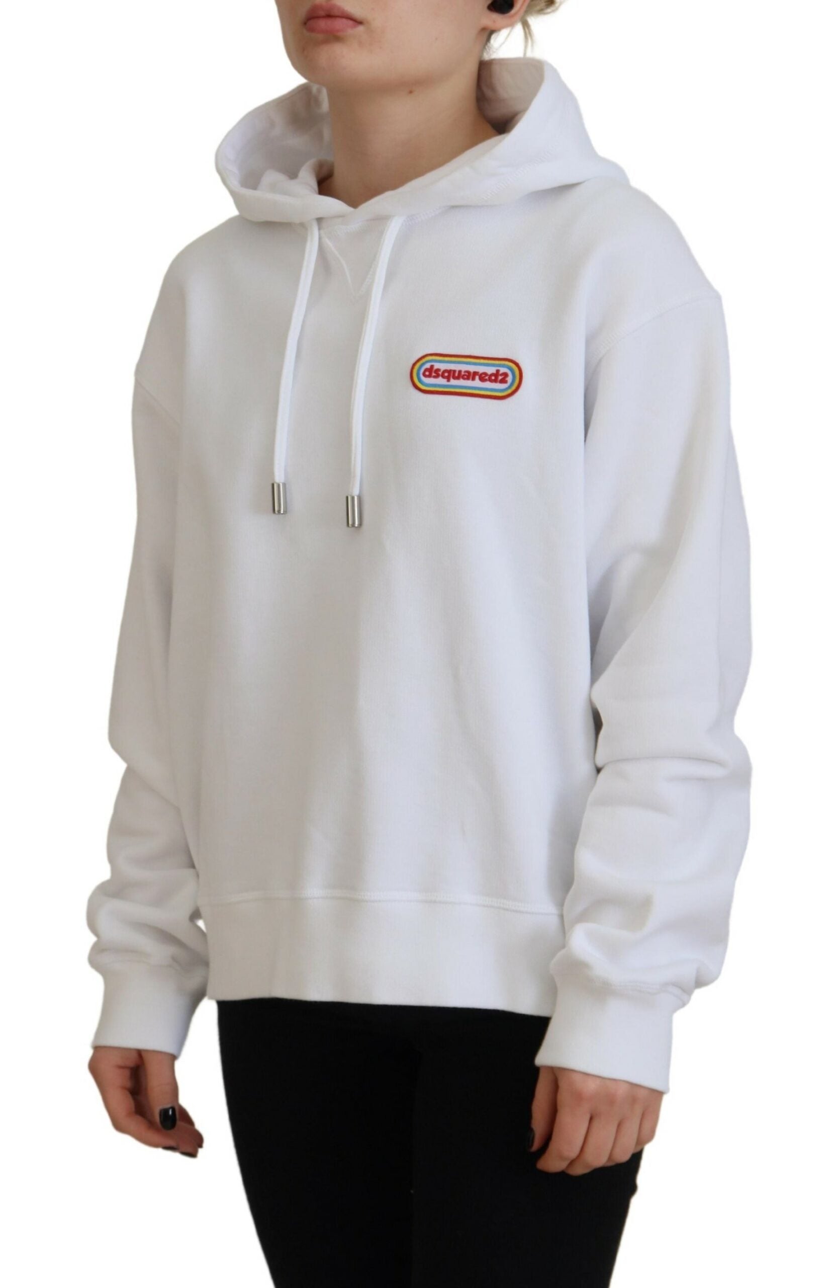 Witte katoenen hoodie met logopatch