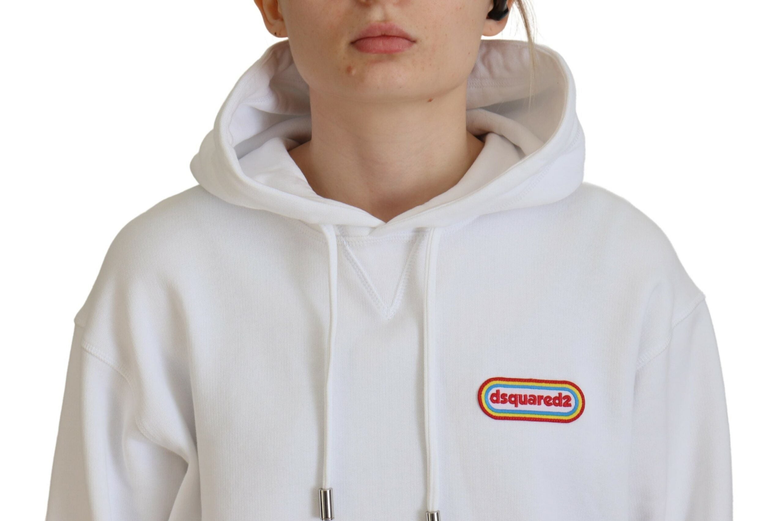 Witte katoenen hoodie met logopatch