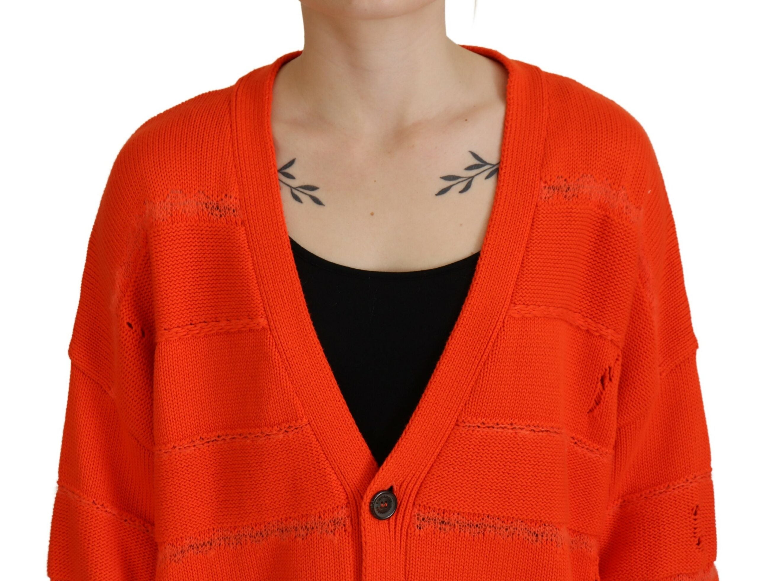 Oranje katoenen gebreide vest met knopen
