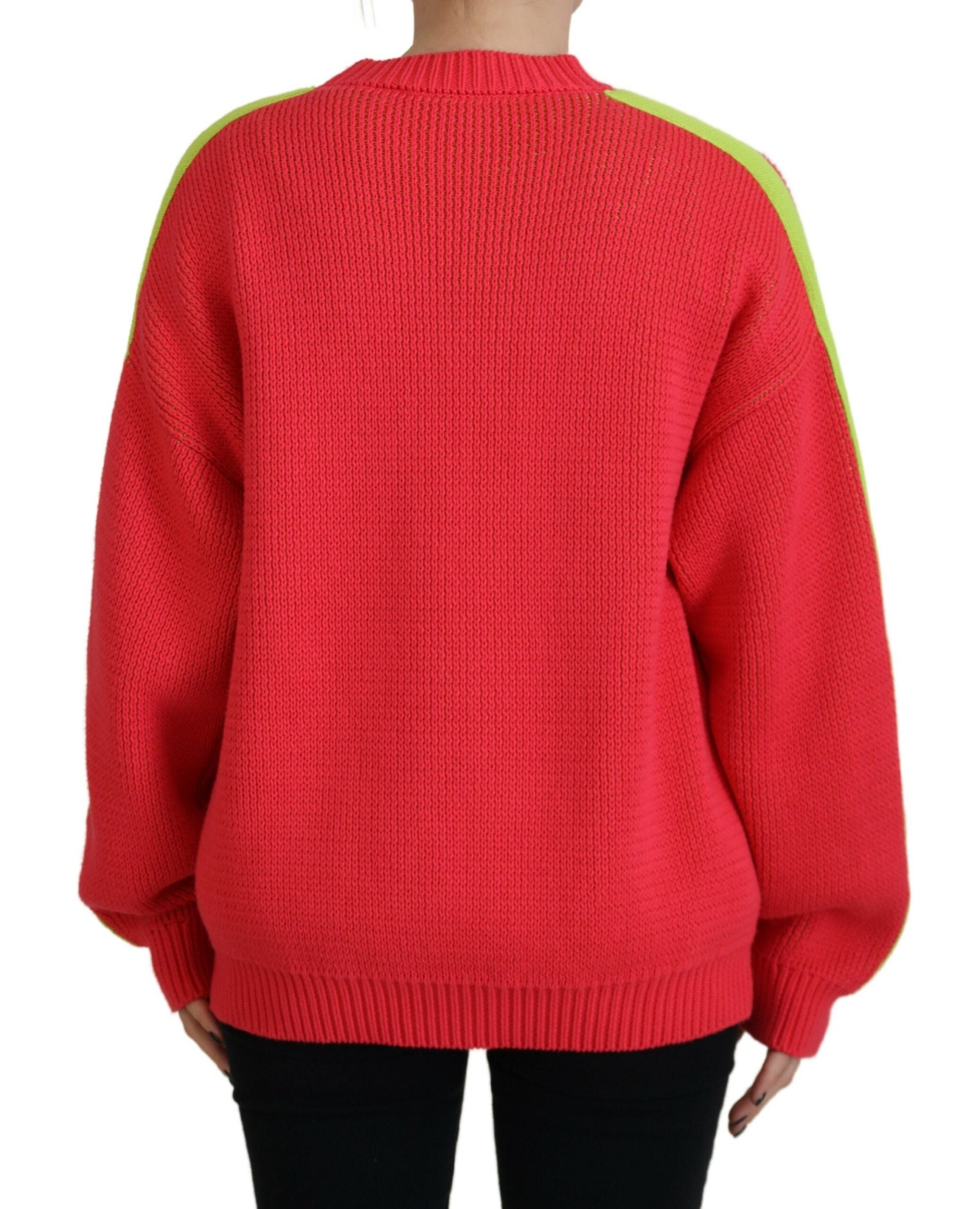 Multicolor katoenen gebreide ronde hals trui