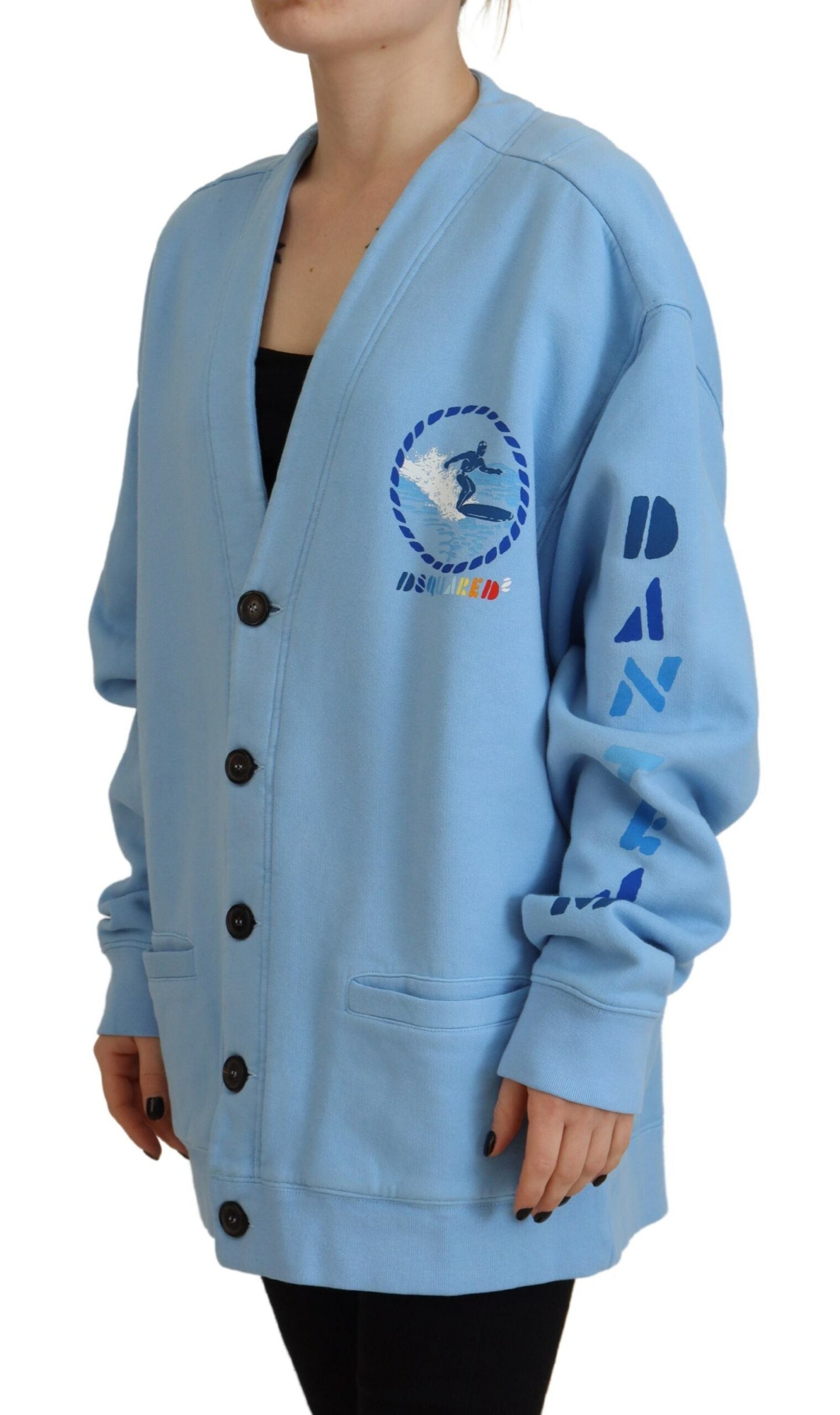 Blauwe katoenen gebreide vest met knopen