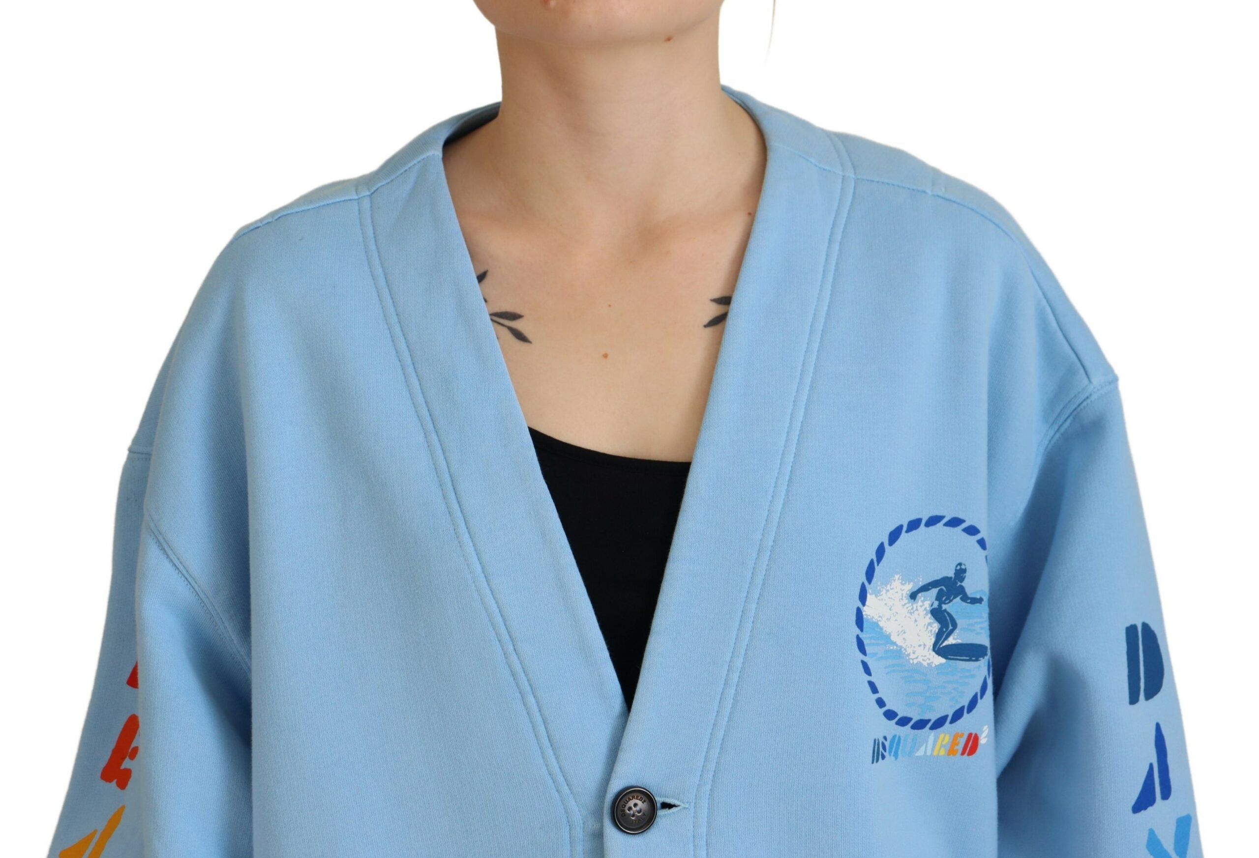 Blauwe katoenen gebreide vest met knopen