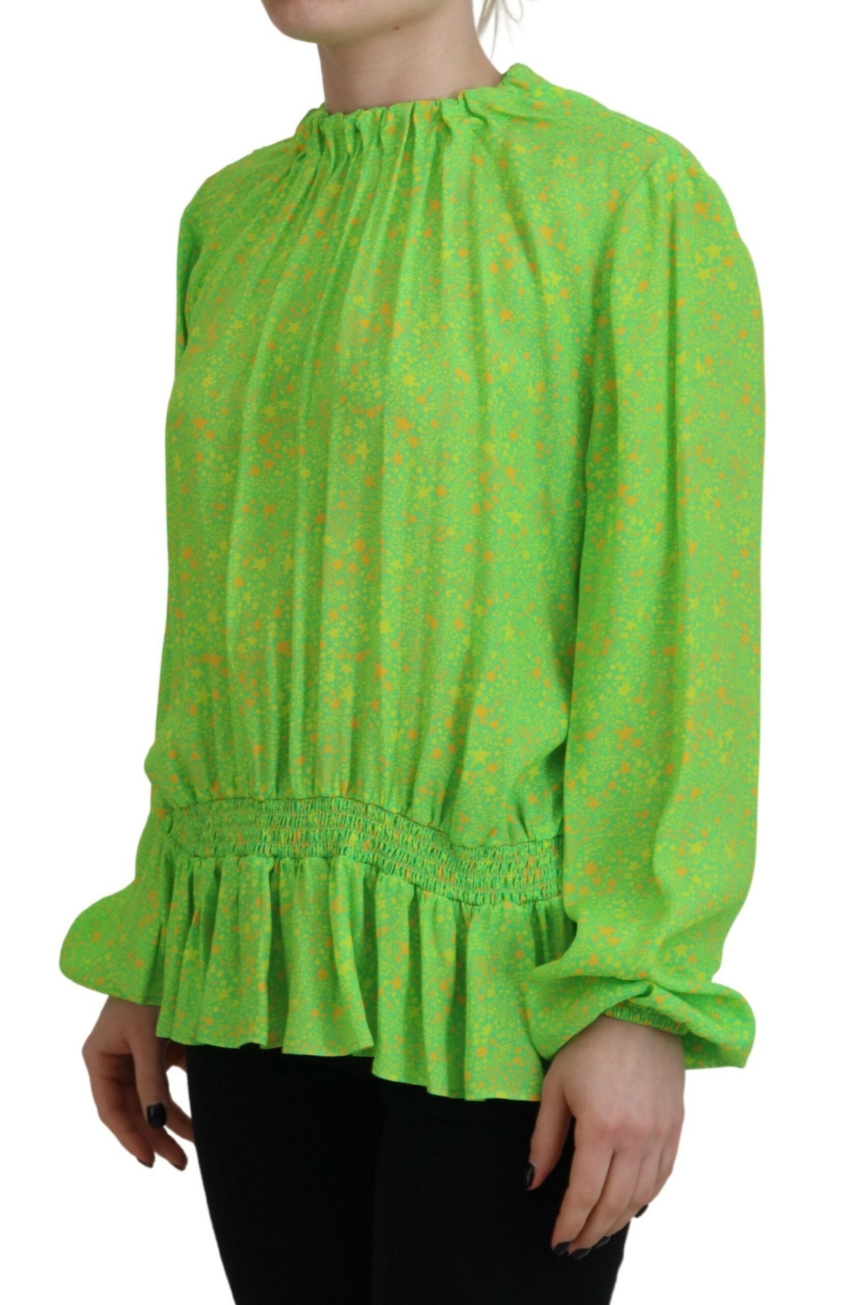 Groene viscose blouse met lange mouwen en sterrenprint