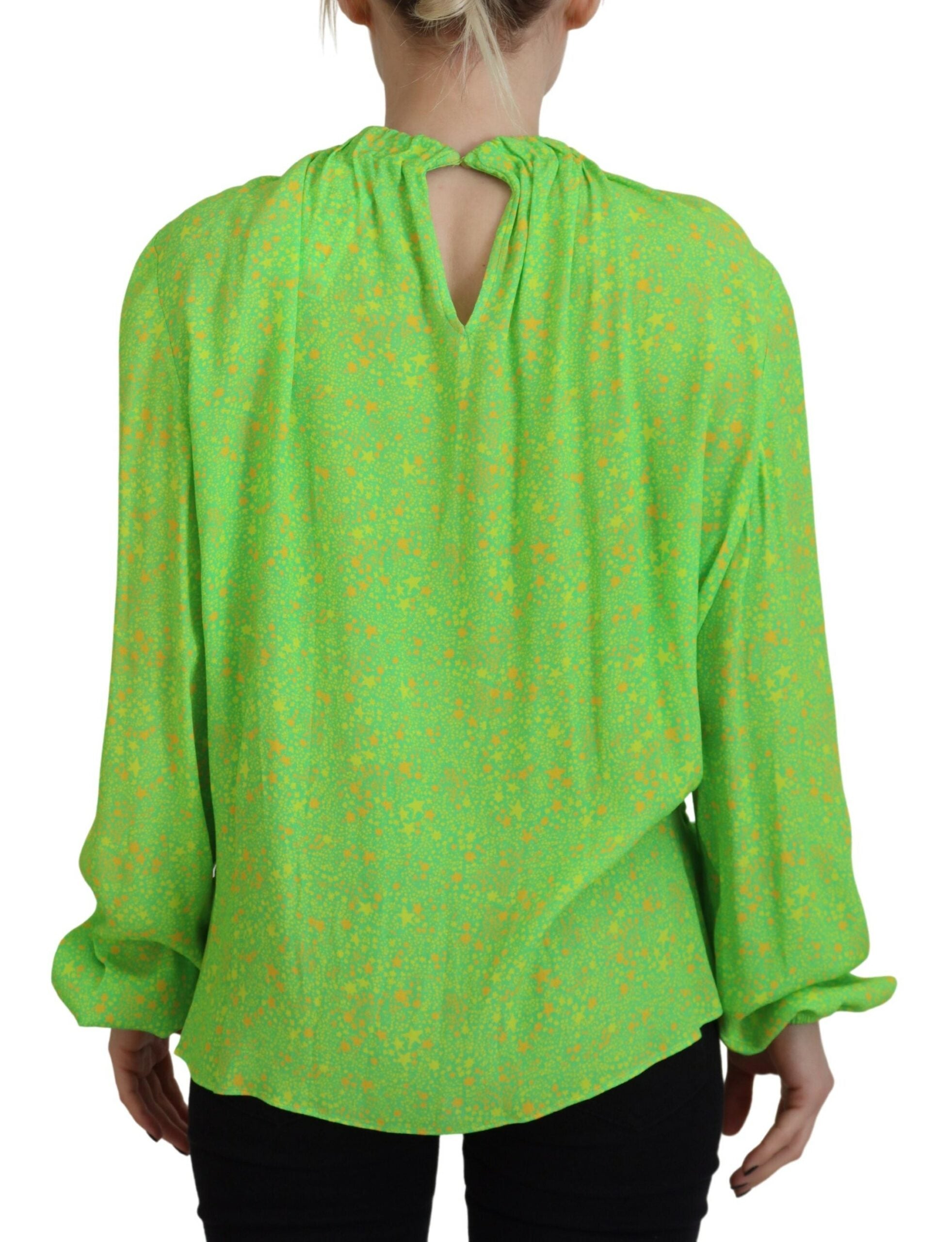 Groene viscose blouse met lange mouwen en sterrenprint
