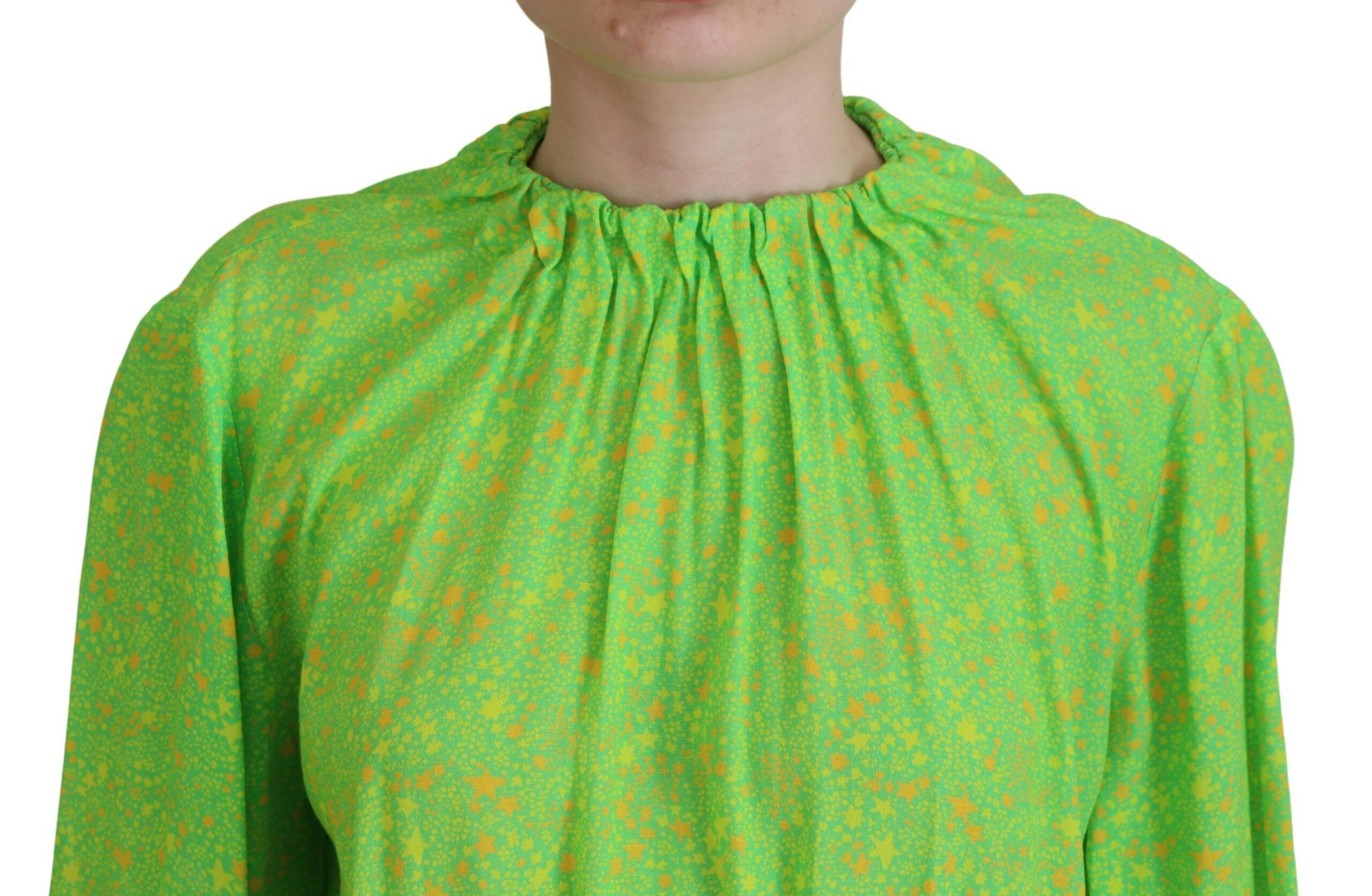 Groene viscose blouse met lange mouwen en sterrenprint