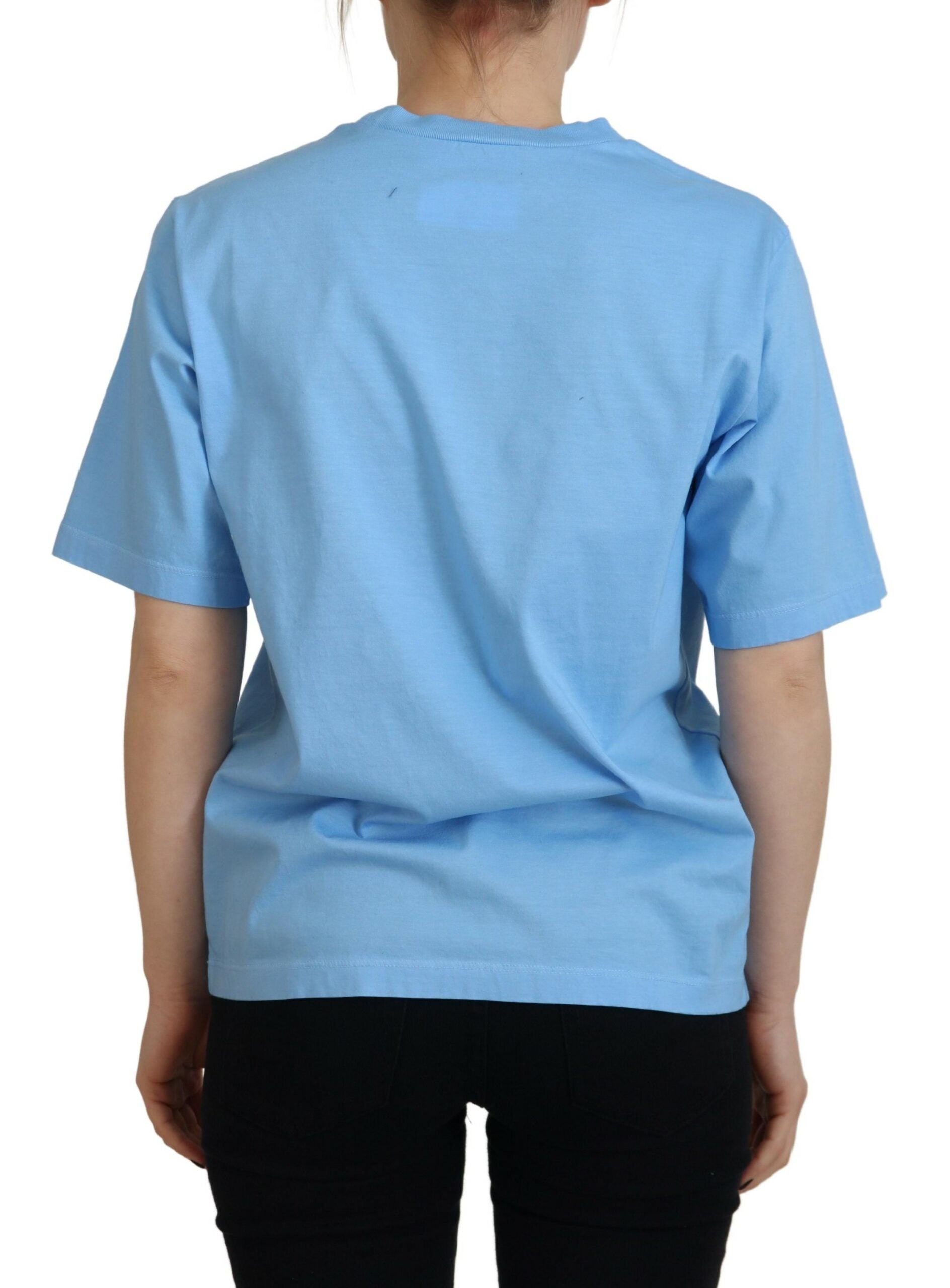 Blauw logo-print katoenen ronde hals T-shirt met korte mouwen