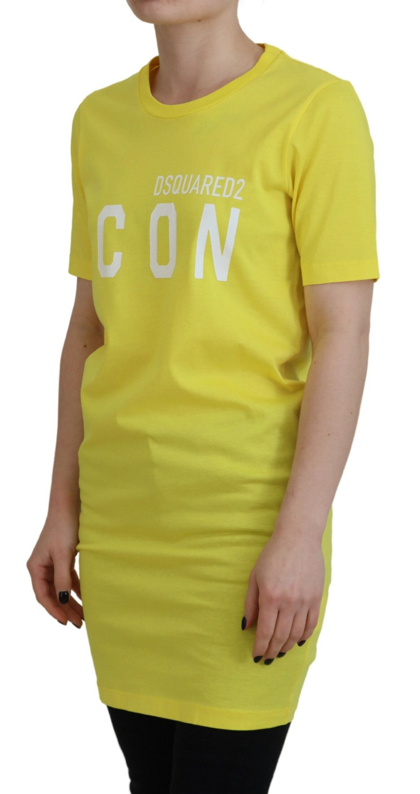 Geel katoenen glanzende Icon Renny jurk ronde hals T-shirt