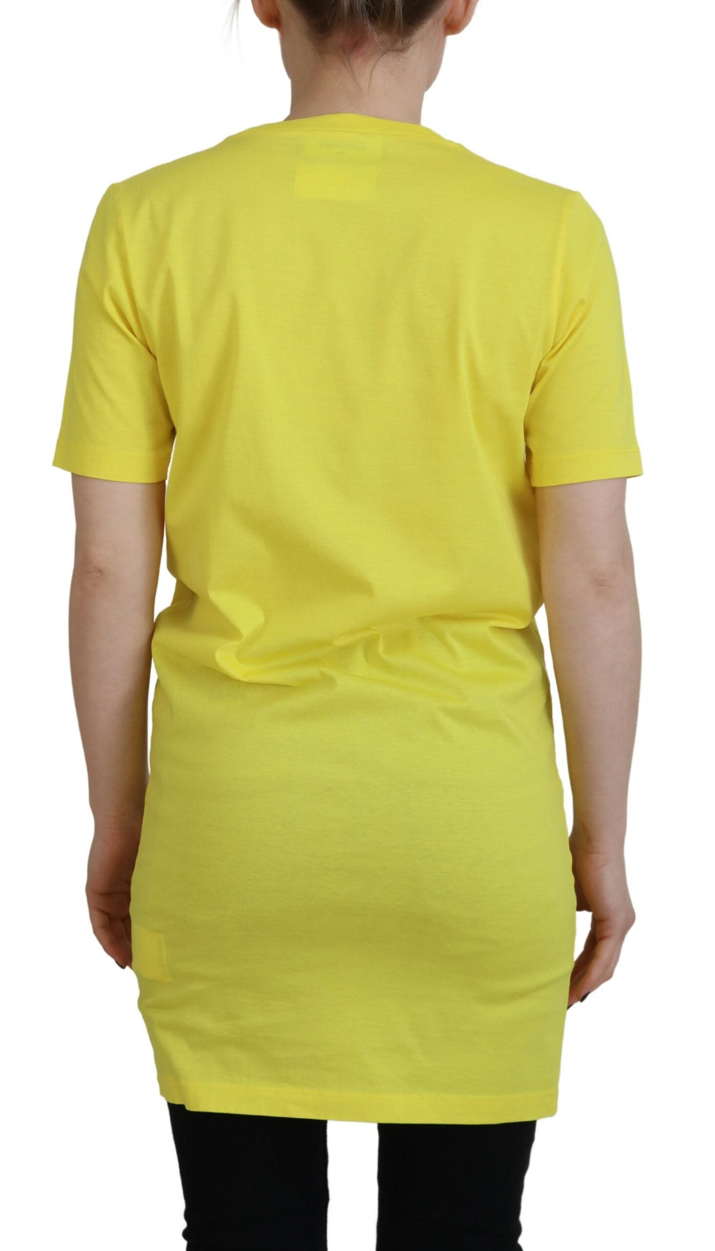 Geel katoenen glanzende Icon Renny jurk ronde hals T-shirt