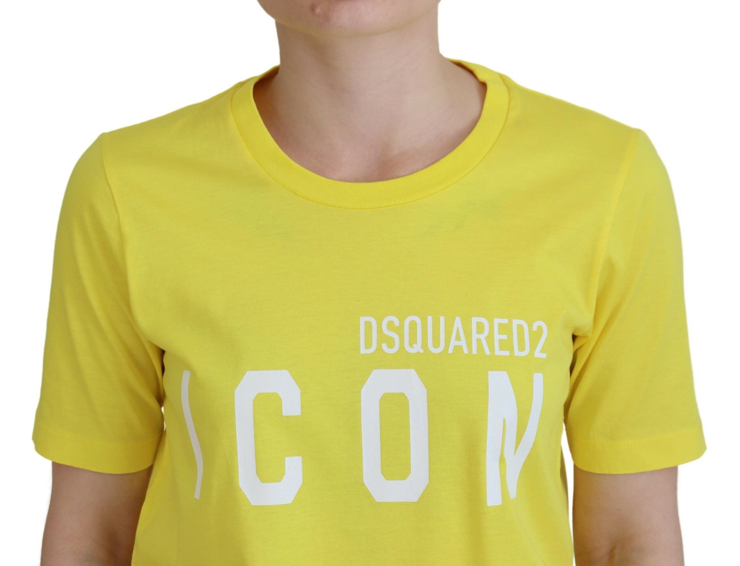Geel katoenen glanzende Icon Renny jurk ronde hals T-shirt