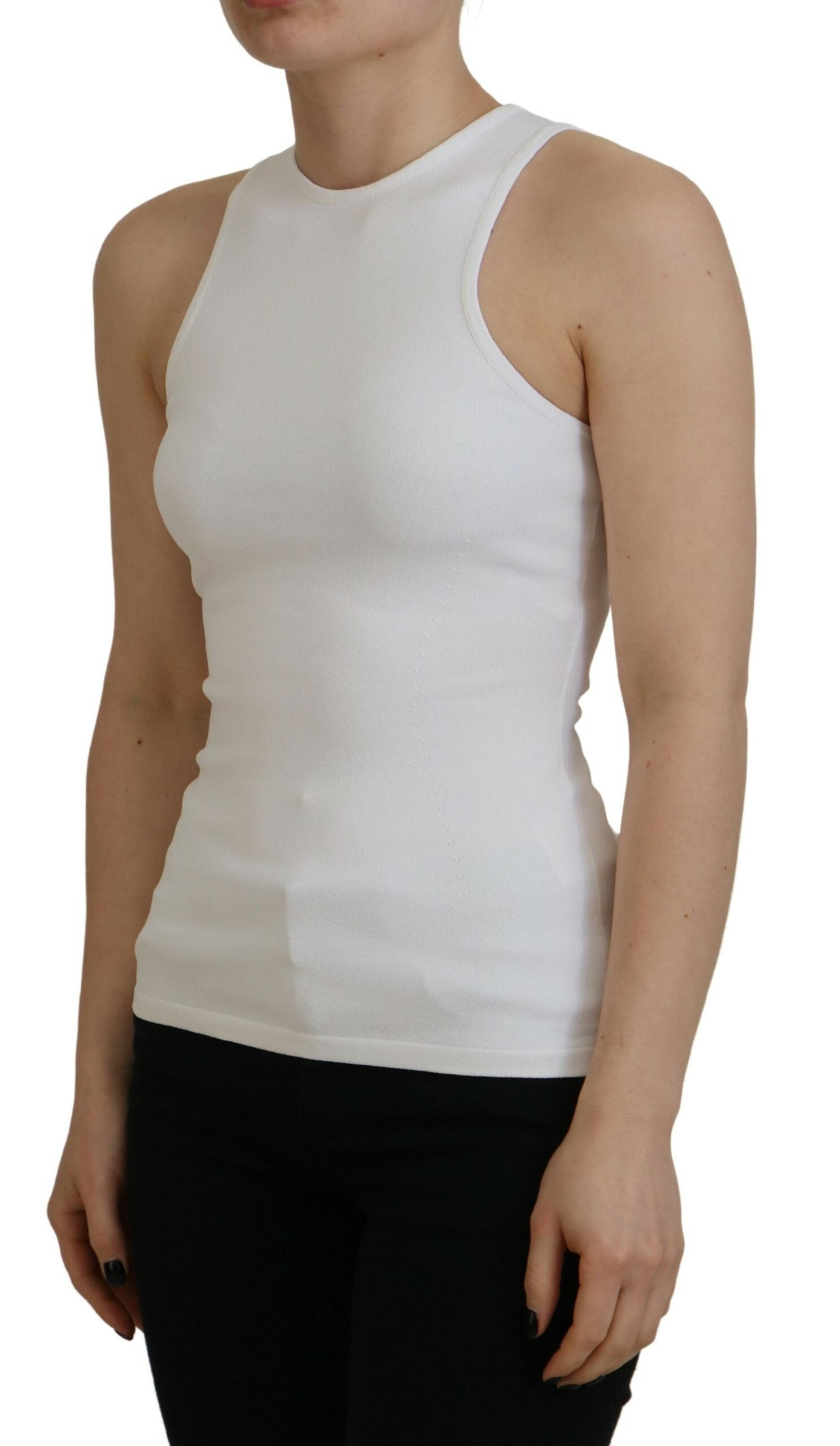 Wit viscose mouwloos tanktopje met ronde hals