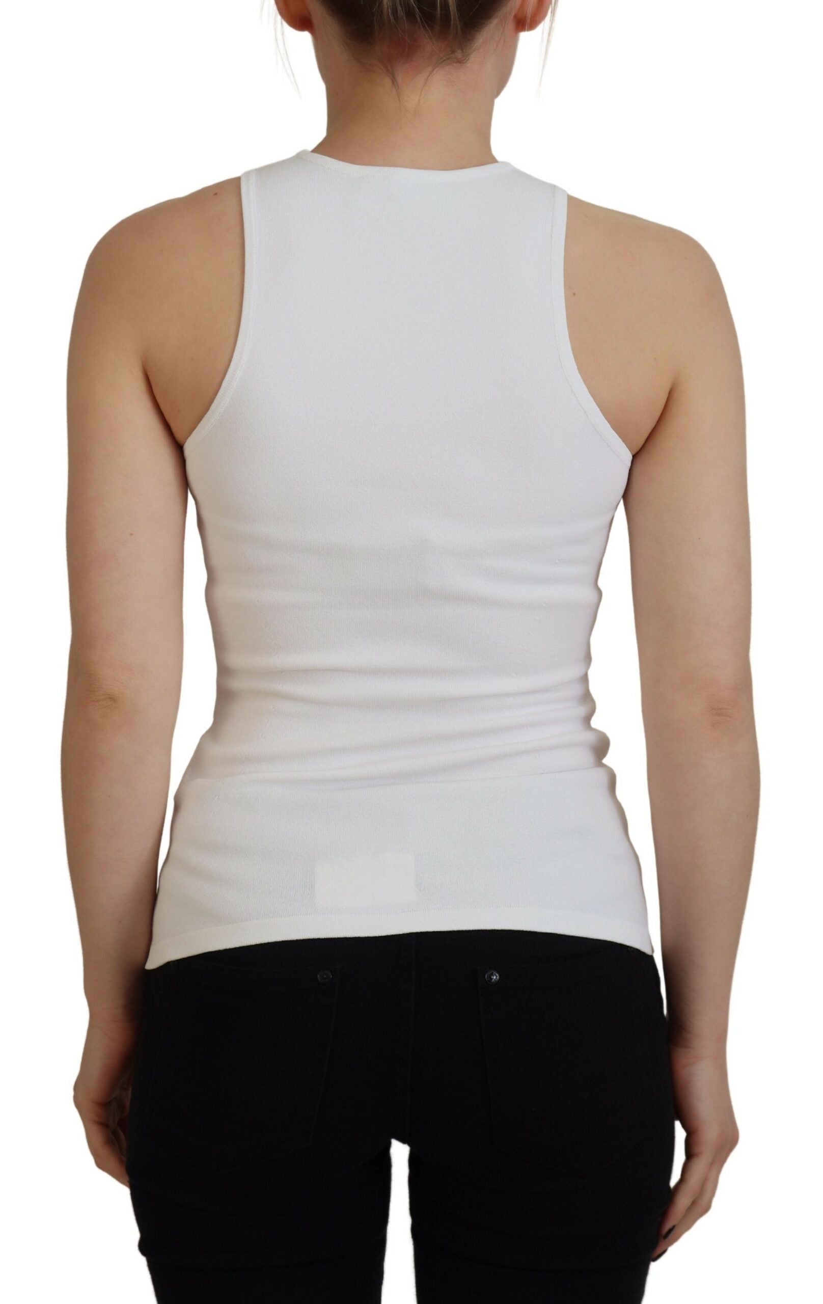 Wit viscose mouwloos tanktopje met ronde hals