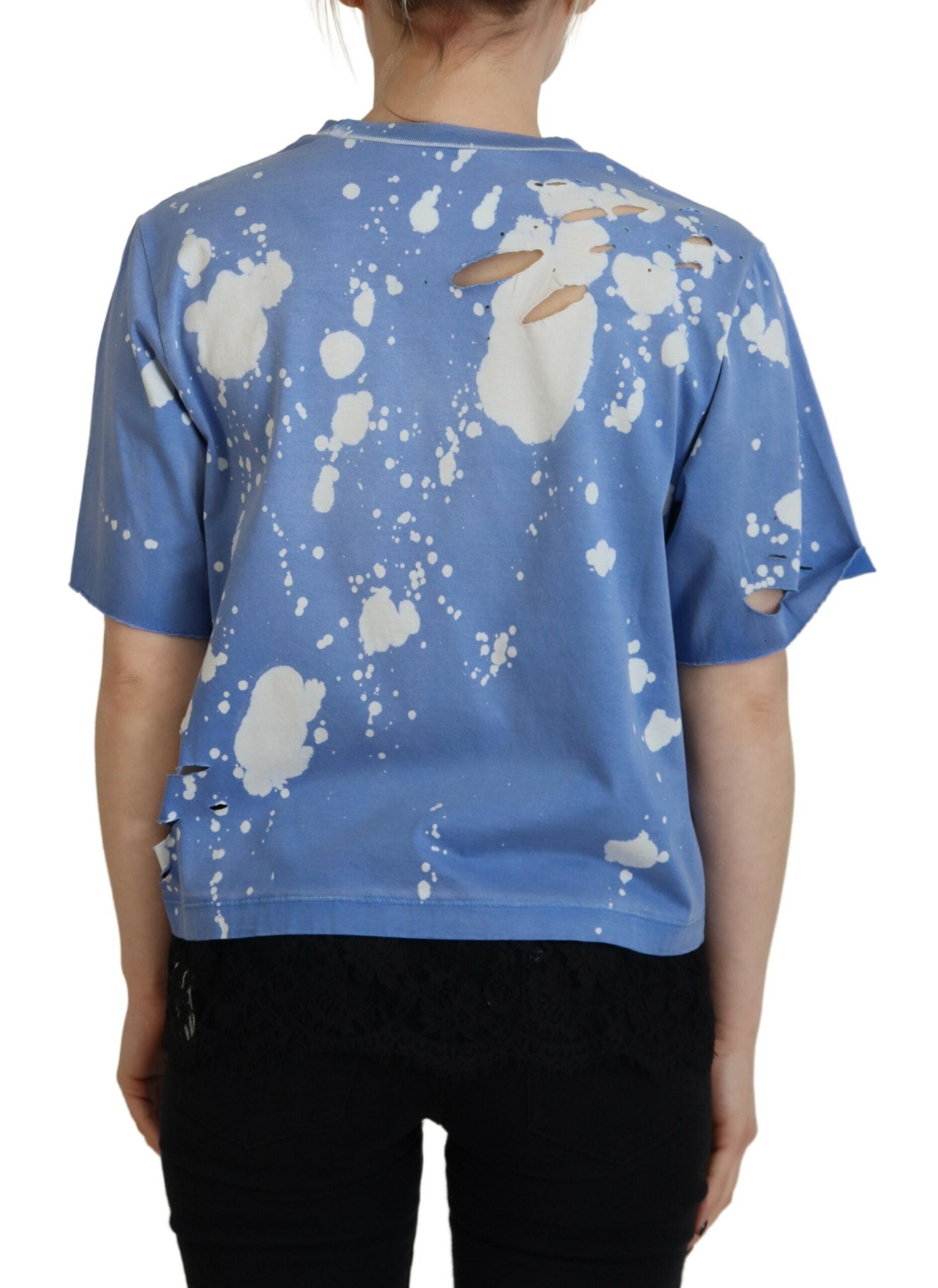 Blauwe Goth Girl Print Zwarte Kant Katoenen T-shirt