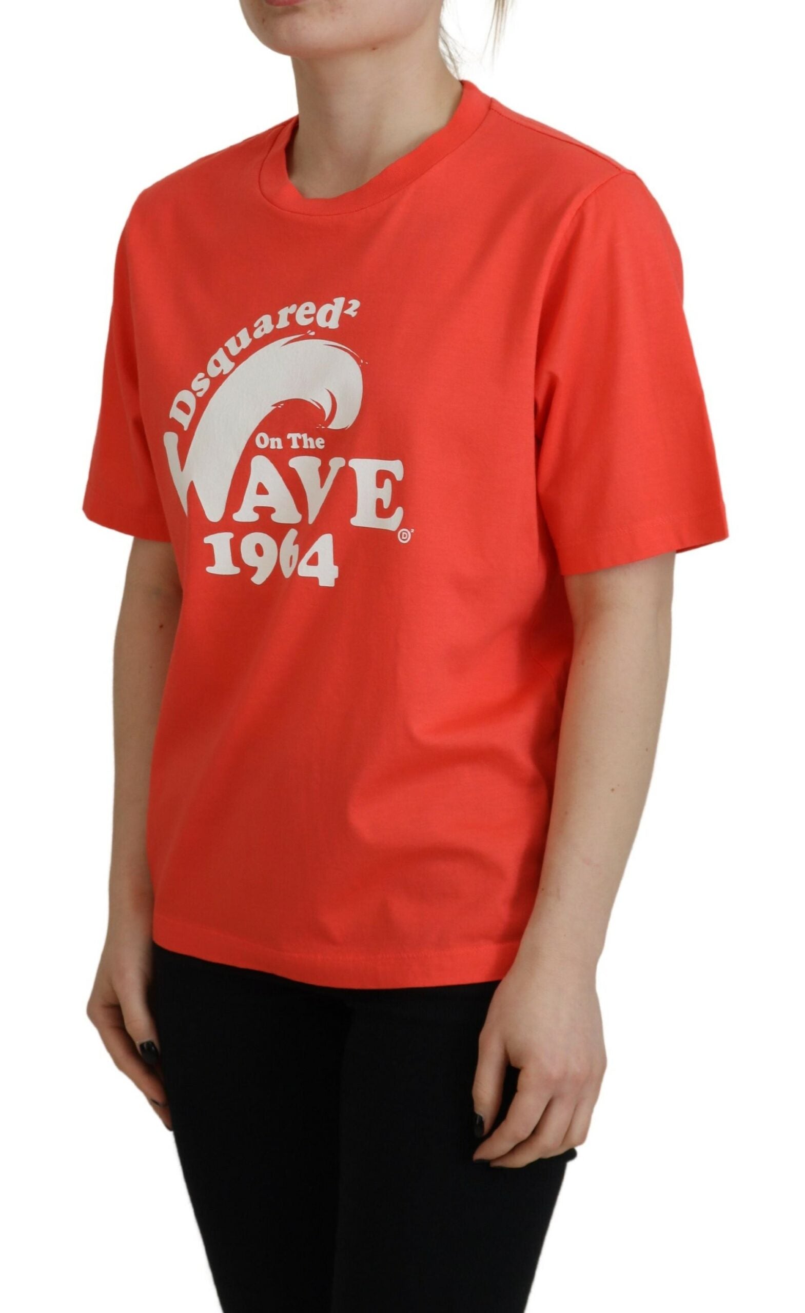 Oranje logo katoenen ronde hals T-shirt met korte mouwen