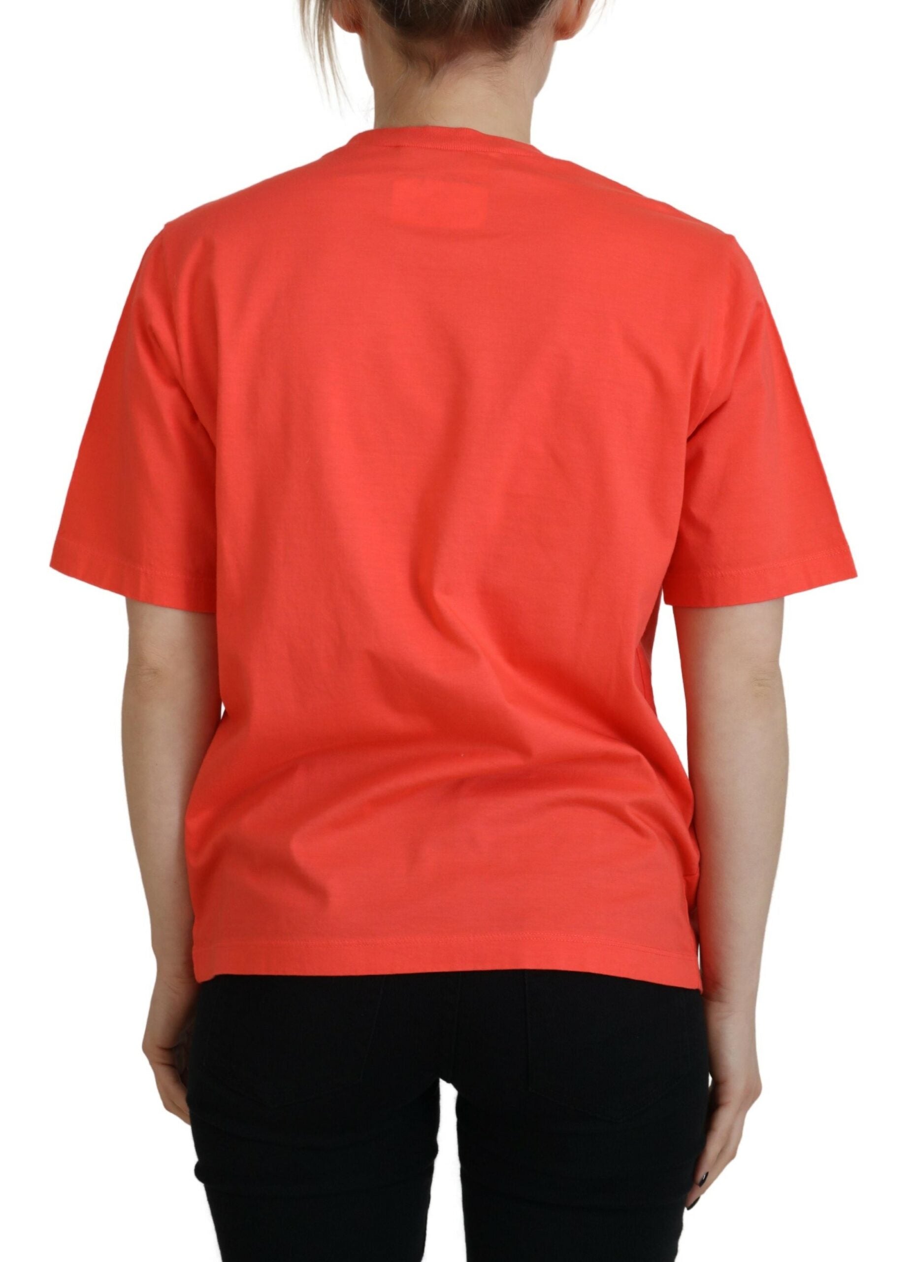 Oranje logo katoenen ronde hals T-shirt met korte mouwen