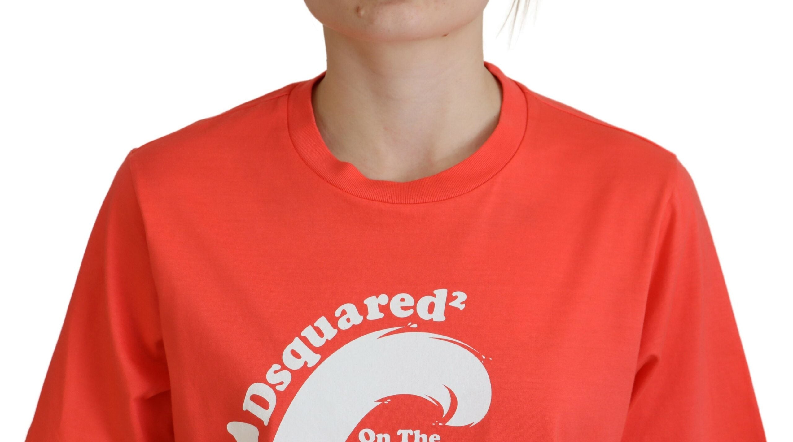 Oranje logo katoenen ronde hals T-shirt met korte mouwen