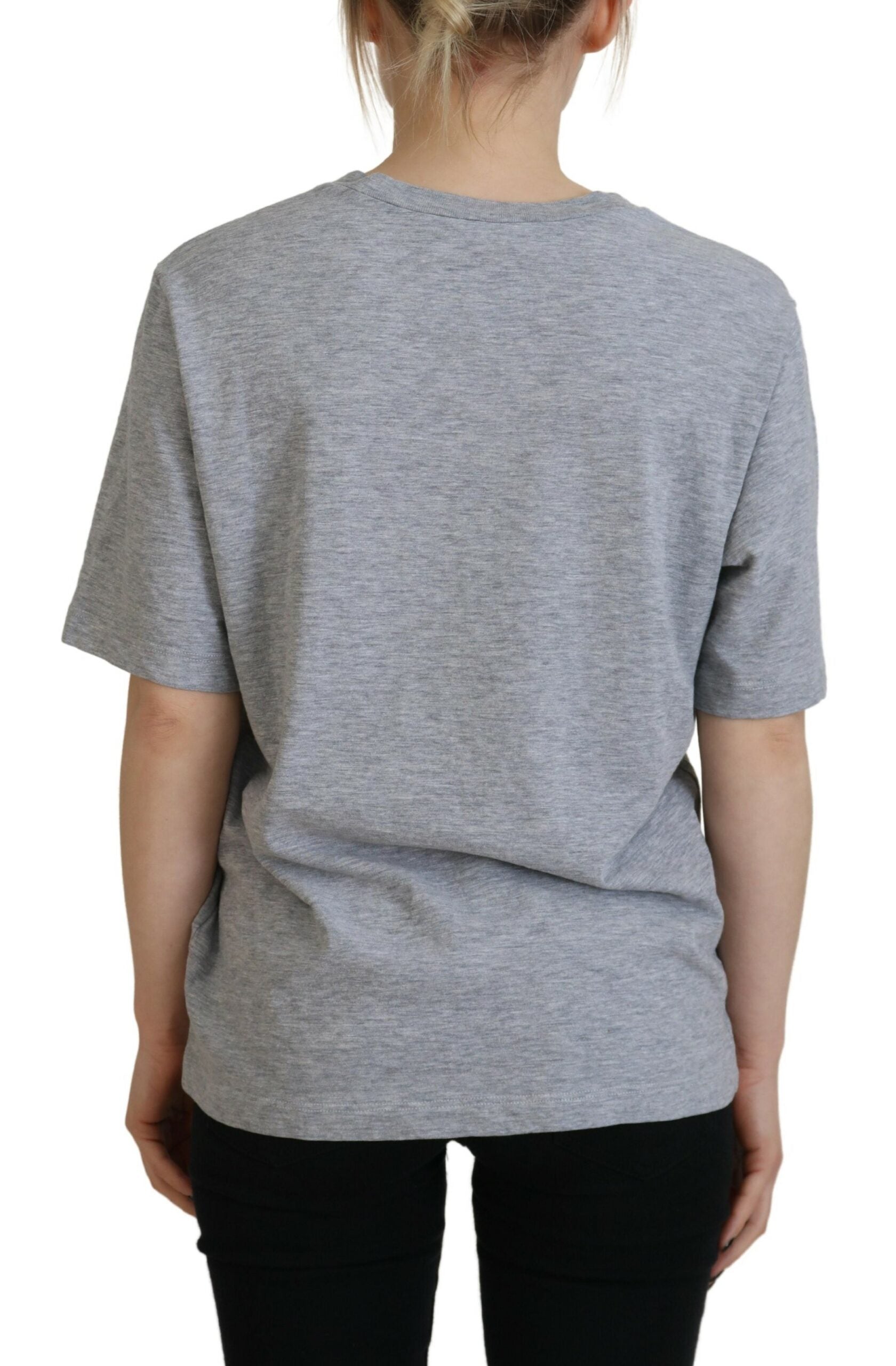 Grijs logo katoenen ronde hals T-shirt met korte mouwen