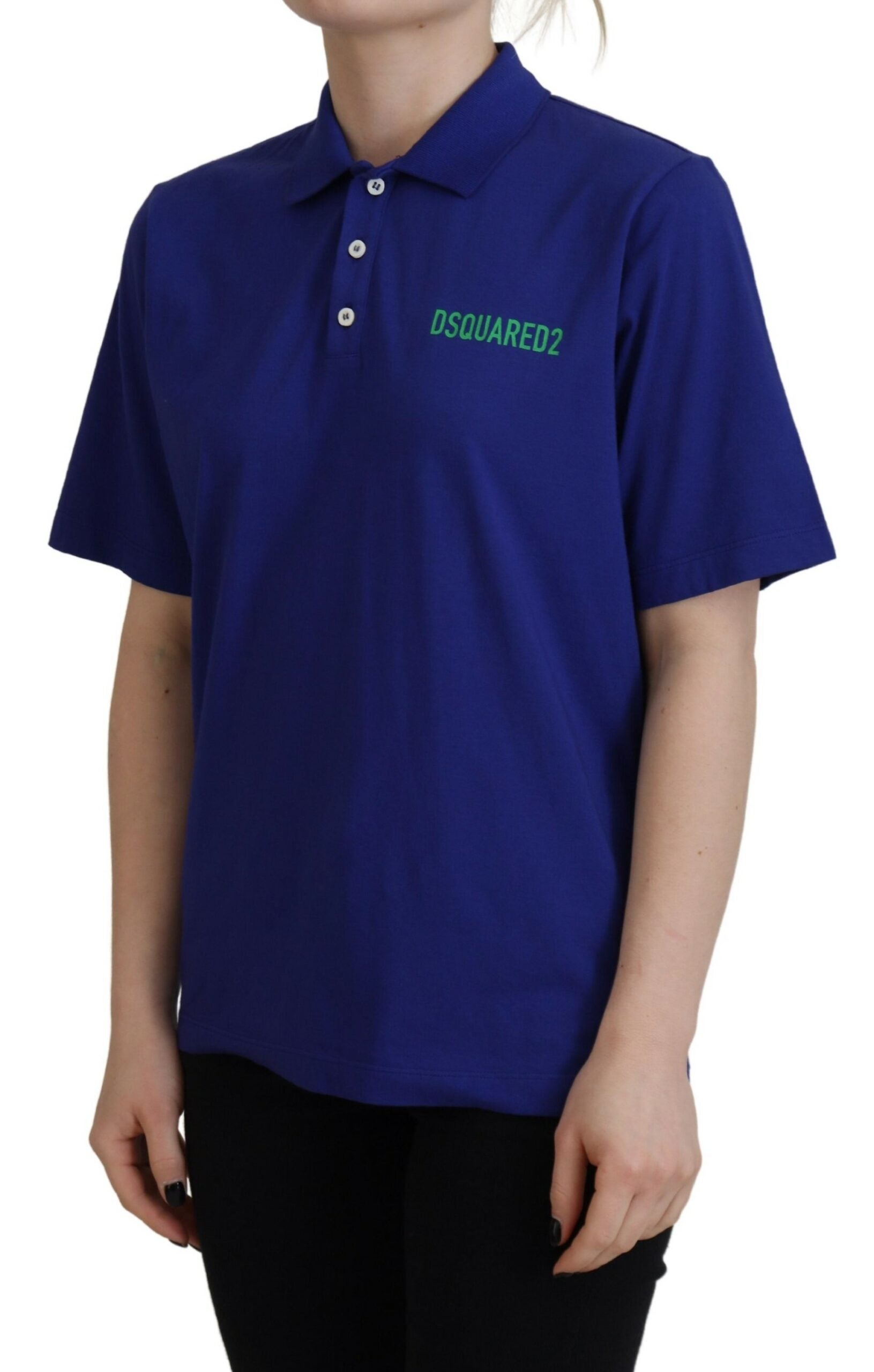 Blauw kraagschrift poloshirt met korte mouwen