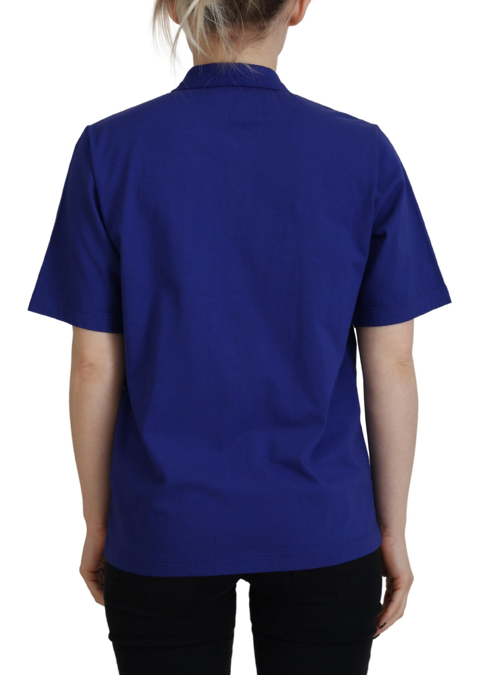 Blauw kraagschrift poloshirt met korte mouwen