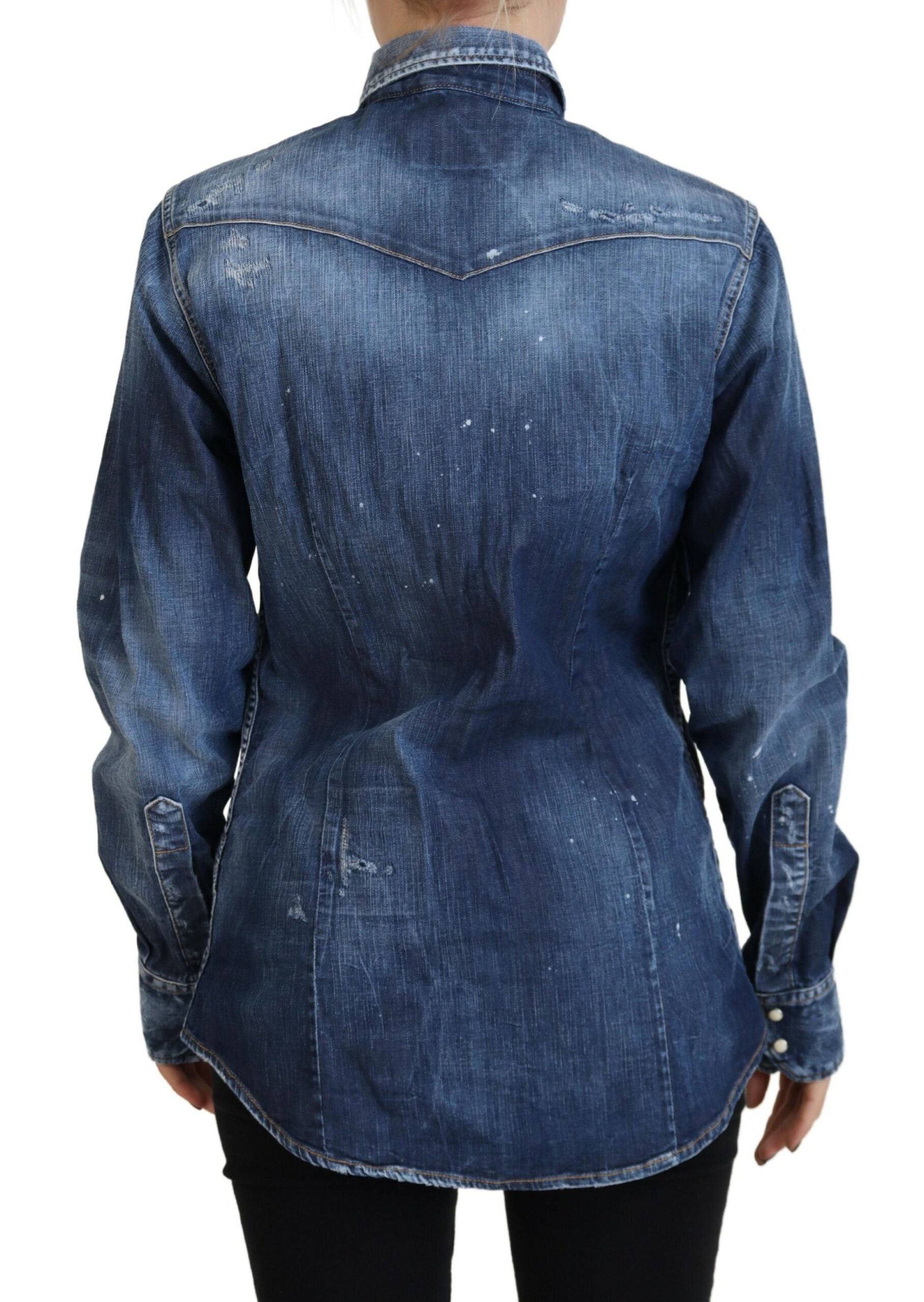 Blauw gewassen katoenen overhemd met kraag en knoopjes