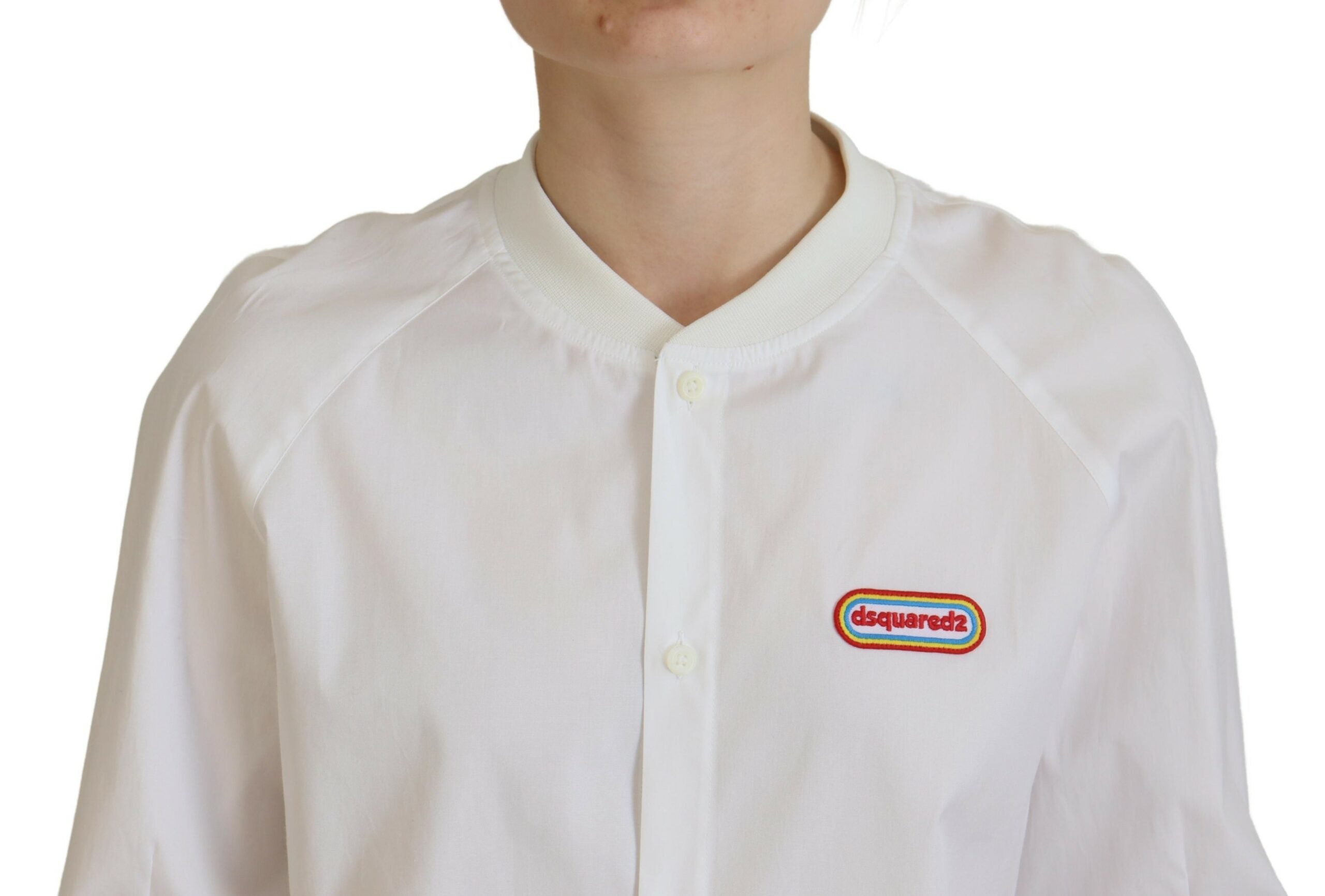 Witte katoenen top met lange mouwen en ronde hals