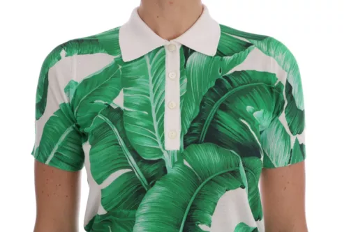 Groene bananenprint zijden poloshirt