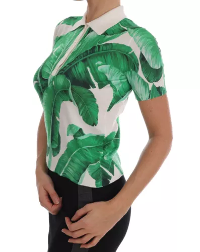 Groene bananenprint zijden poloshirt